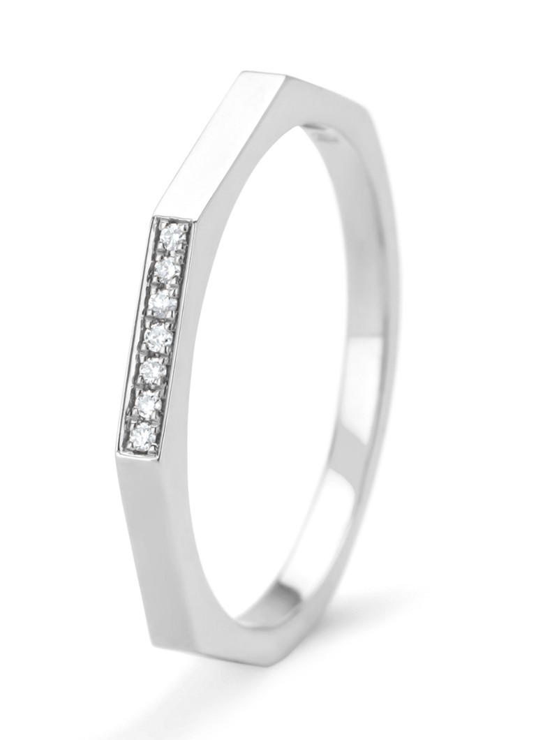 Inel cu vârf de diamant din aur alb, diamant de 0,03 ct, montură