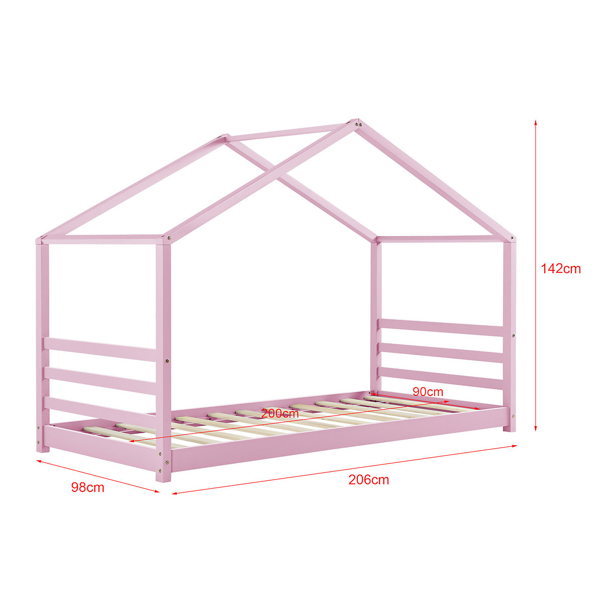 Kinderbett mit Lattenrost und Gitter 90 x 200 cm Hausbett Holz Bettenhaus Bett Jugendbett in verschiedenen Farben