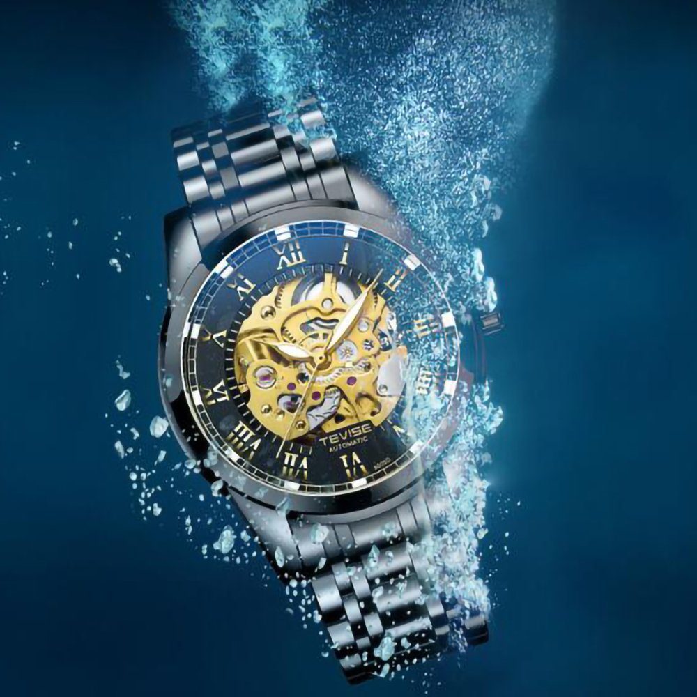 GelldG Uhr Uhr Automatik, mechanische Armbanduhr, Wasser- und Kratzfest, Herren