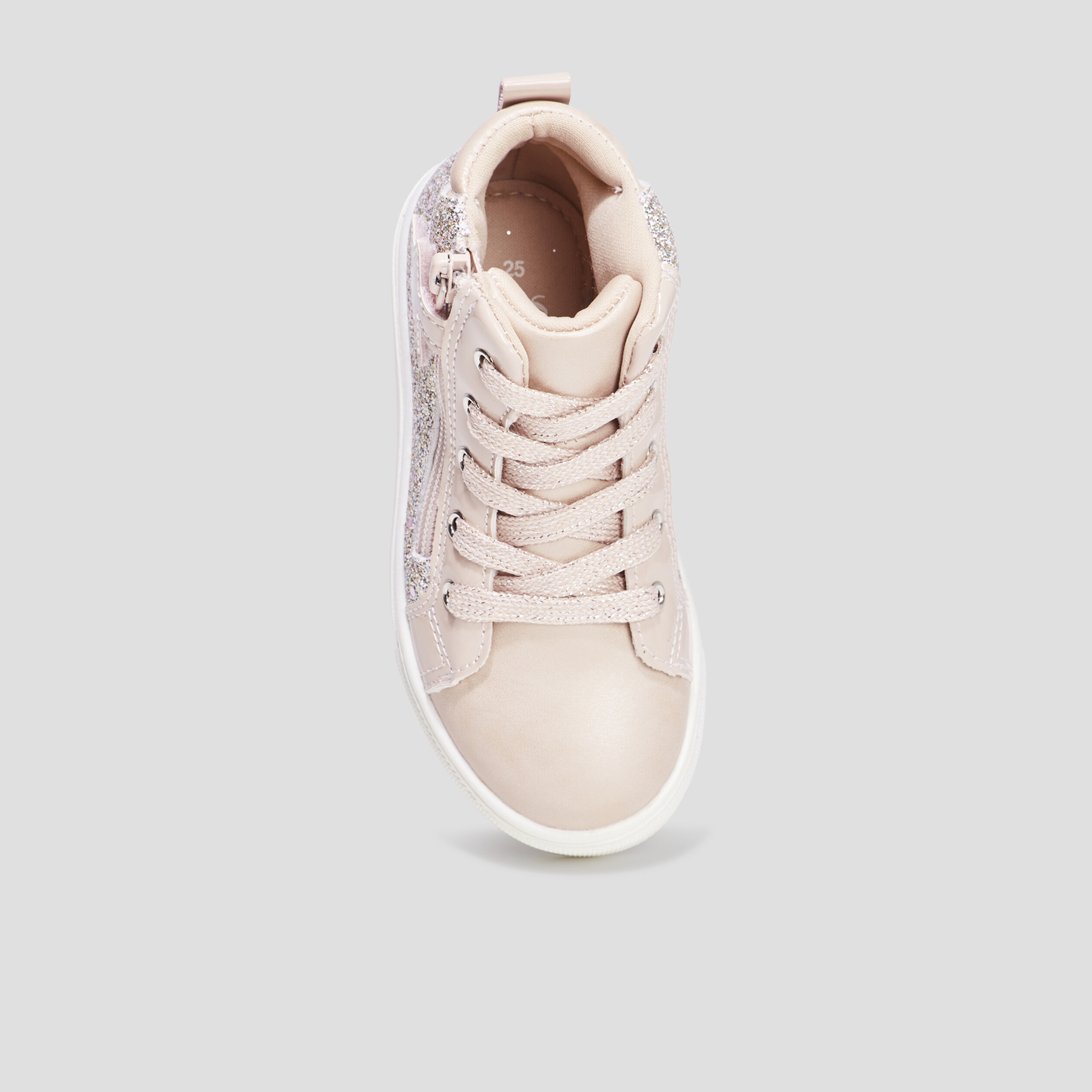 Baskets montantes pailletées zippées rose fille | La Halle