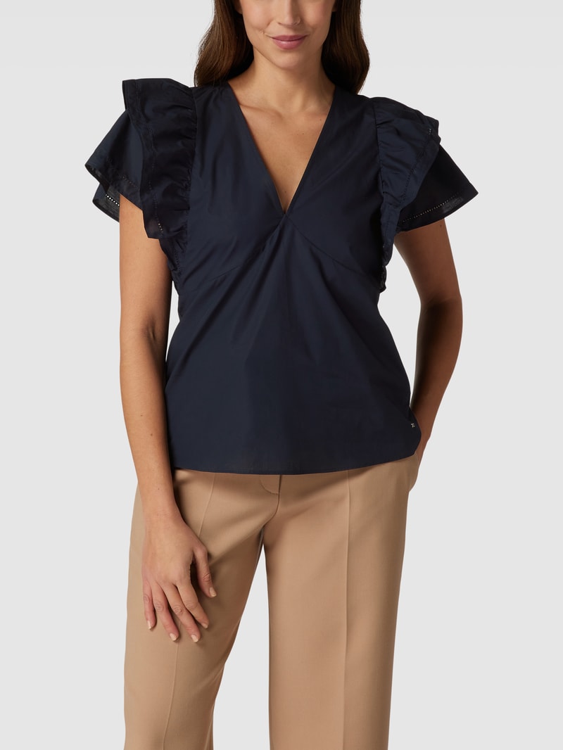 Bluse mit Volants Modell 'SATEEN' in marineblau