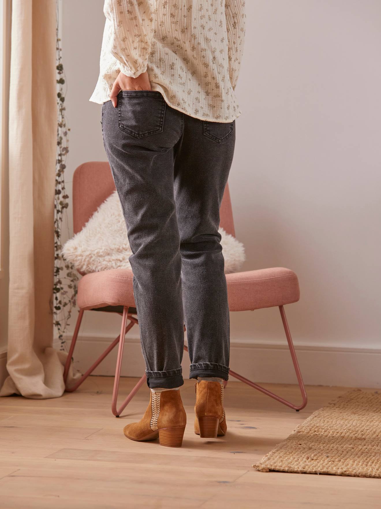 Vertbaudet Umstands-Jeans mit Stretch-Einsatz, Mom-Fit - grau