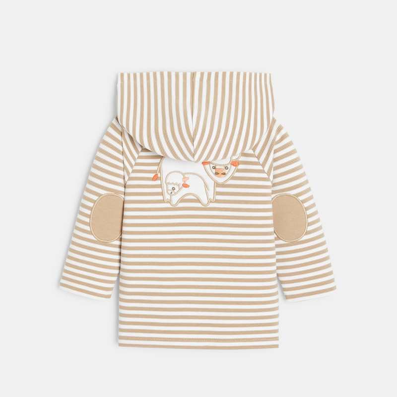 Gilet à capuche zippé rayures fantaisie blanc bébé garçon