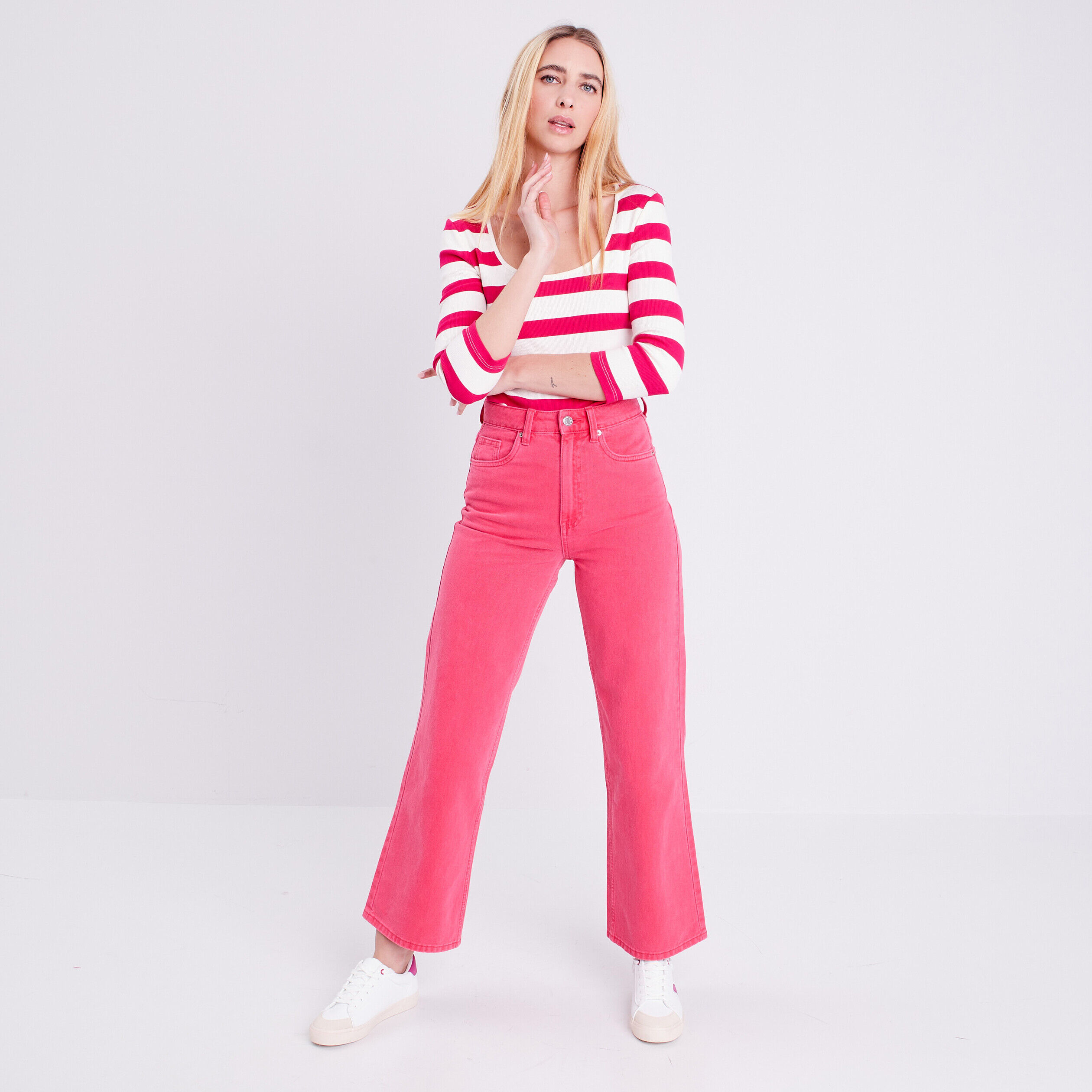 T-shirt manches longues rose vif femme | Cache Cache