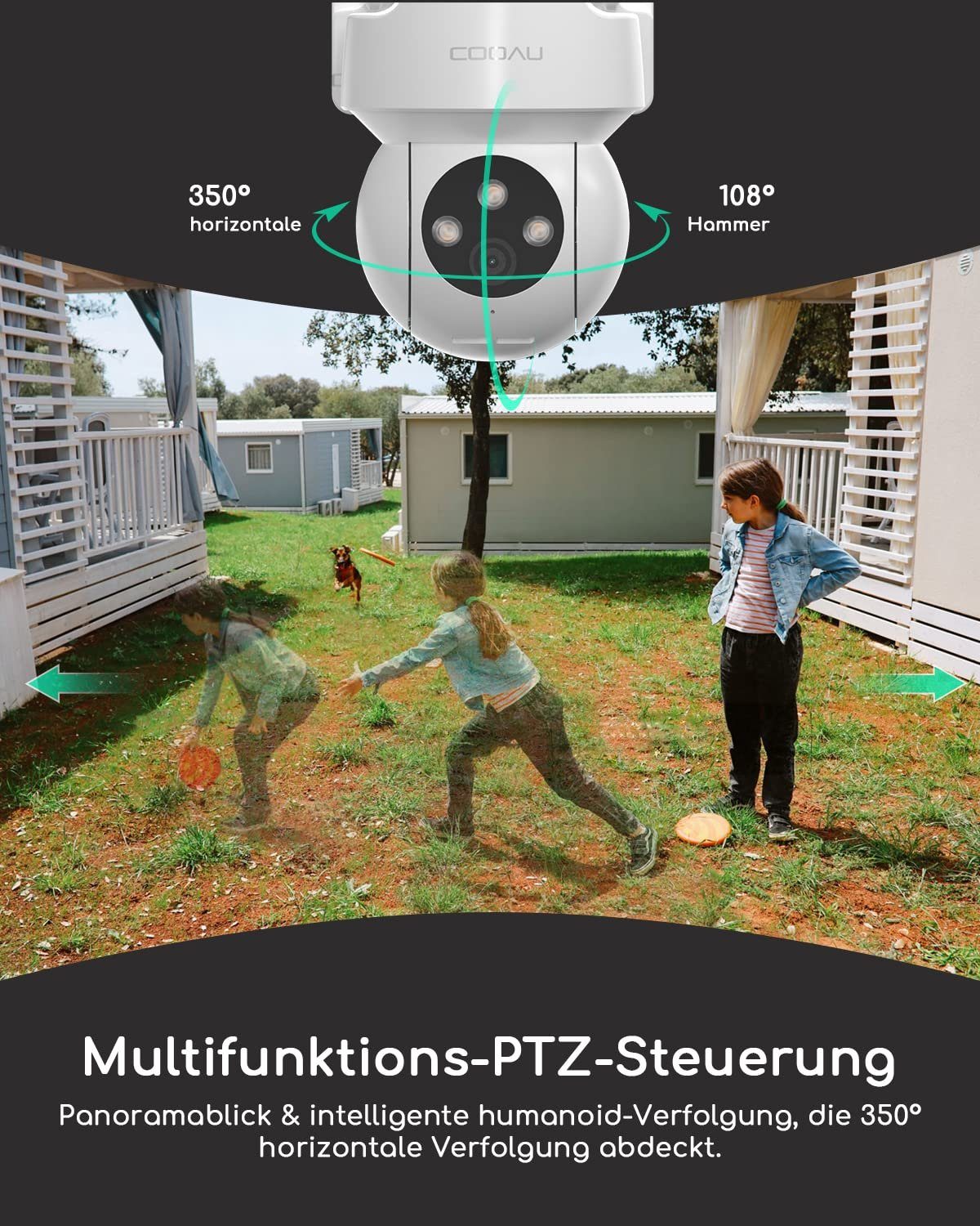 COOAU 2K 3MP Überwachungskamera Aussen PTZ WLAN Kamera Outdoor Überwachungskamera (Aussen, Außen, Außenbereich, 355°/90°Schwenkbar WLAN WiFi Kamera Überwachung, Automatische Menschliche Verfolgung,24/7 Aufnahme,Nachtsicht in Farbe, Erweitert Datensch