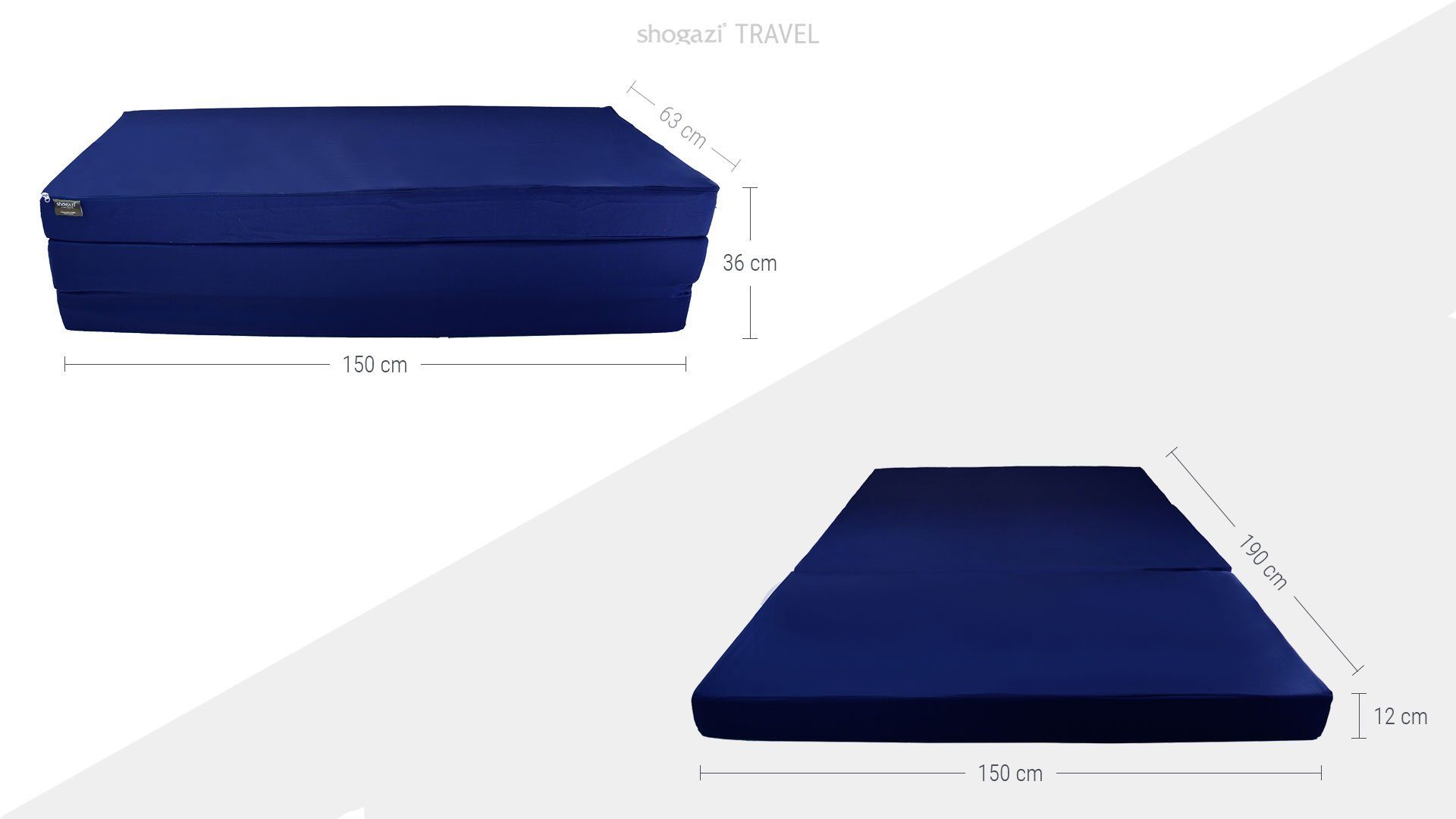 Klappmatratze Luxus Gästematratze 150/160 x 200/190cm, shogazi ®, 12 cm hoch, 3-teilige mit abnehmbarem Bezug - MADE IN GERMANY