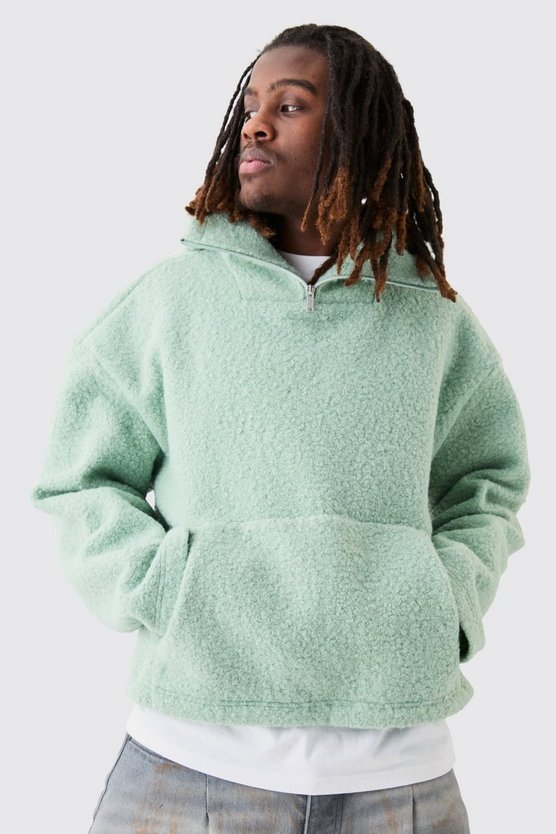 Kastiger Oversize Bouclee Borg-Hoodie mit 1/4 Reißverschluss