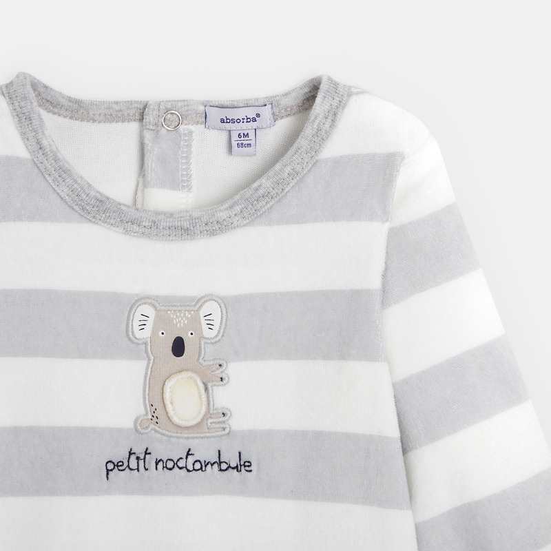 Pyjama bébé en velours bio à volet à soulever gris Absorba