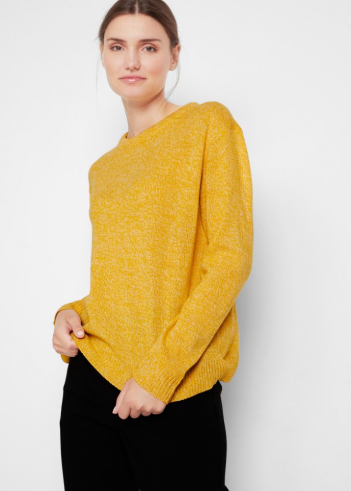 Strick-Pullover mit Rundhals-Ausschnitt in Melange