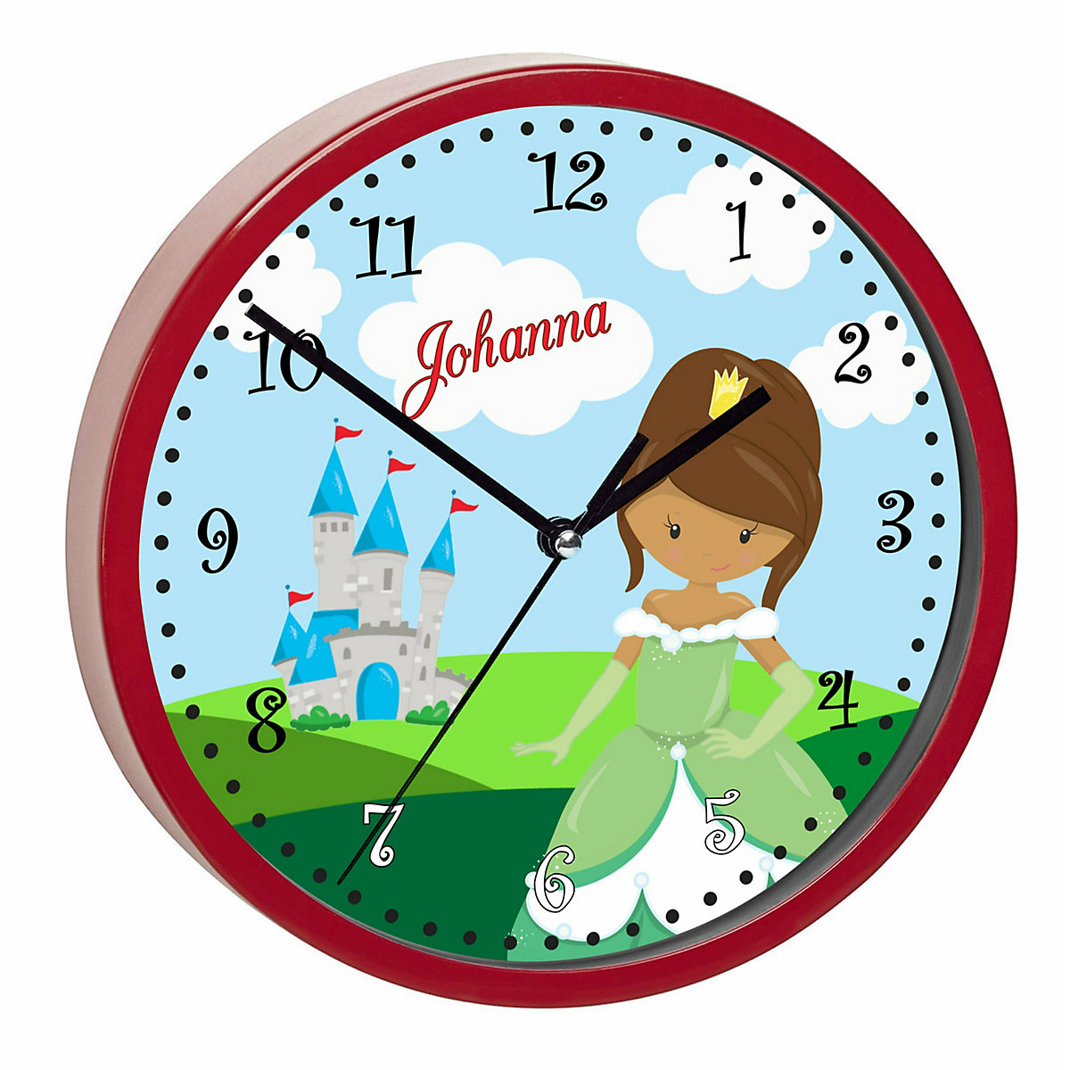 Kinder Wanduhr personalisiert mit Name Prinzessin
