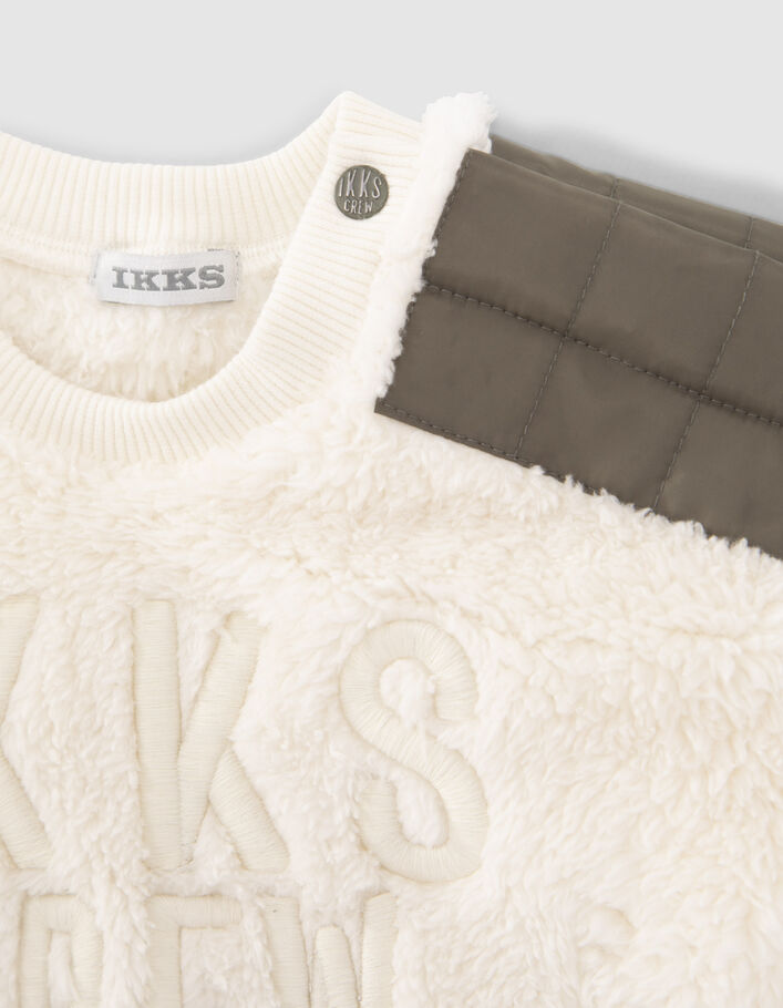 Sweat beige Sherpa avec nylon kaki épaules bébé garçon