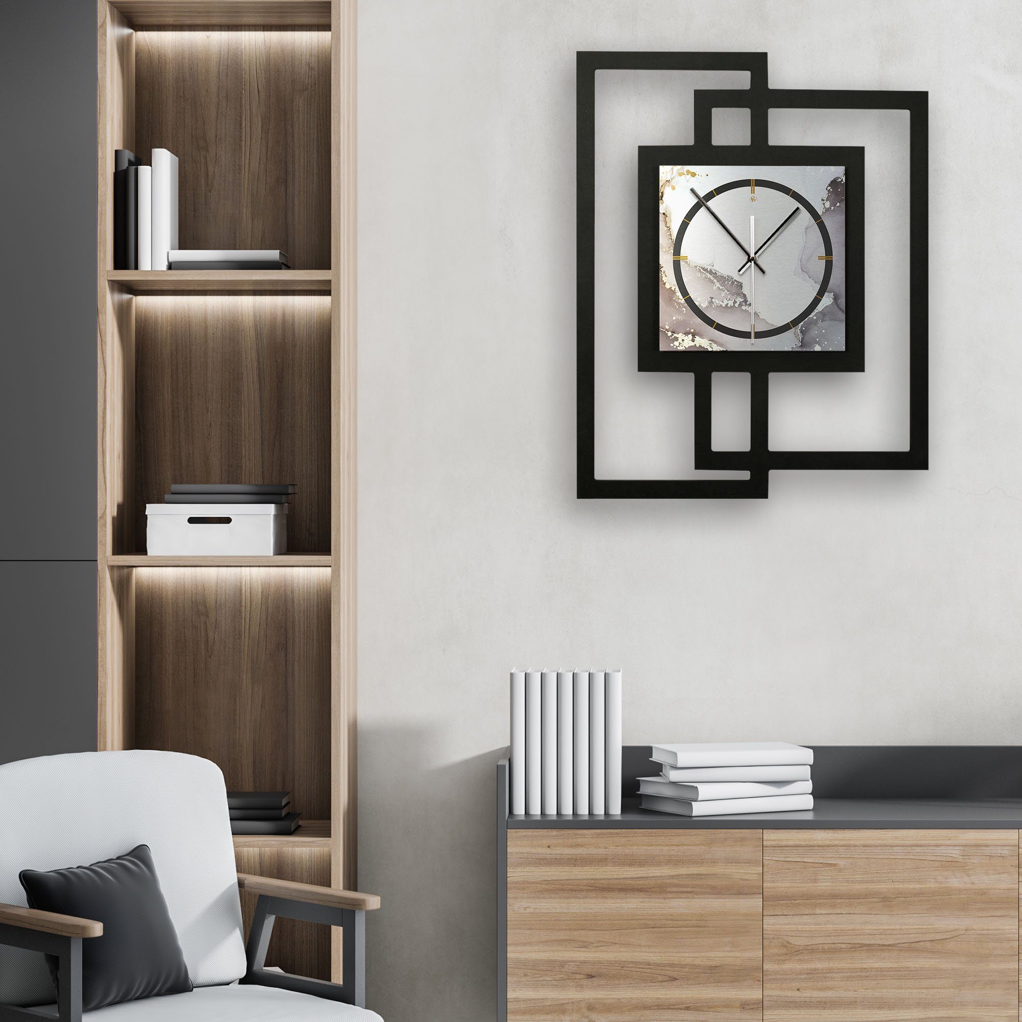 Kreative Feder Wanduhr Design-Wanduhr „Abstract Water“ in modernem Metallic-Look (ohne Ticken; Funk- oder Quarzuhrwerk; elegant, außergewöhnlich, modern)