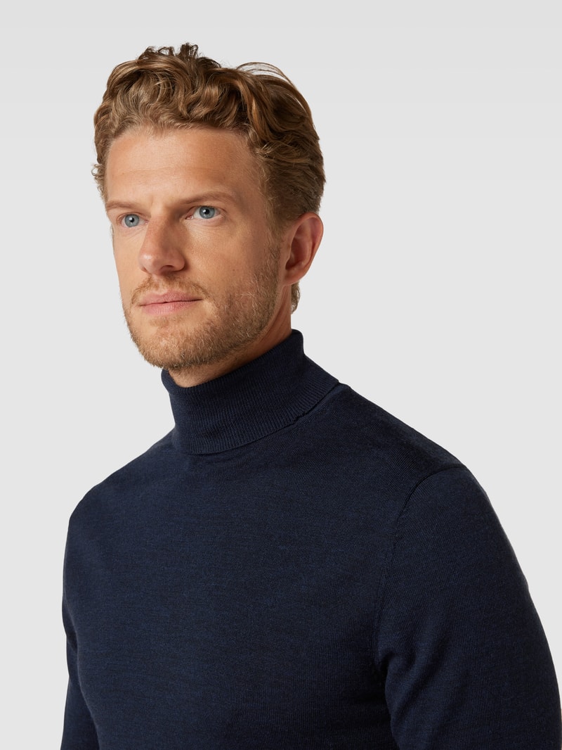 Rollkragenpullover mit Label-Detail Modell 'parcusman' in marineblau meliert