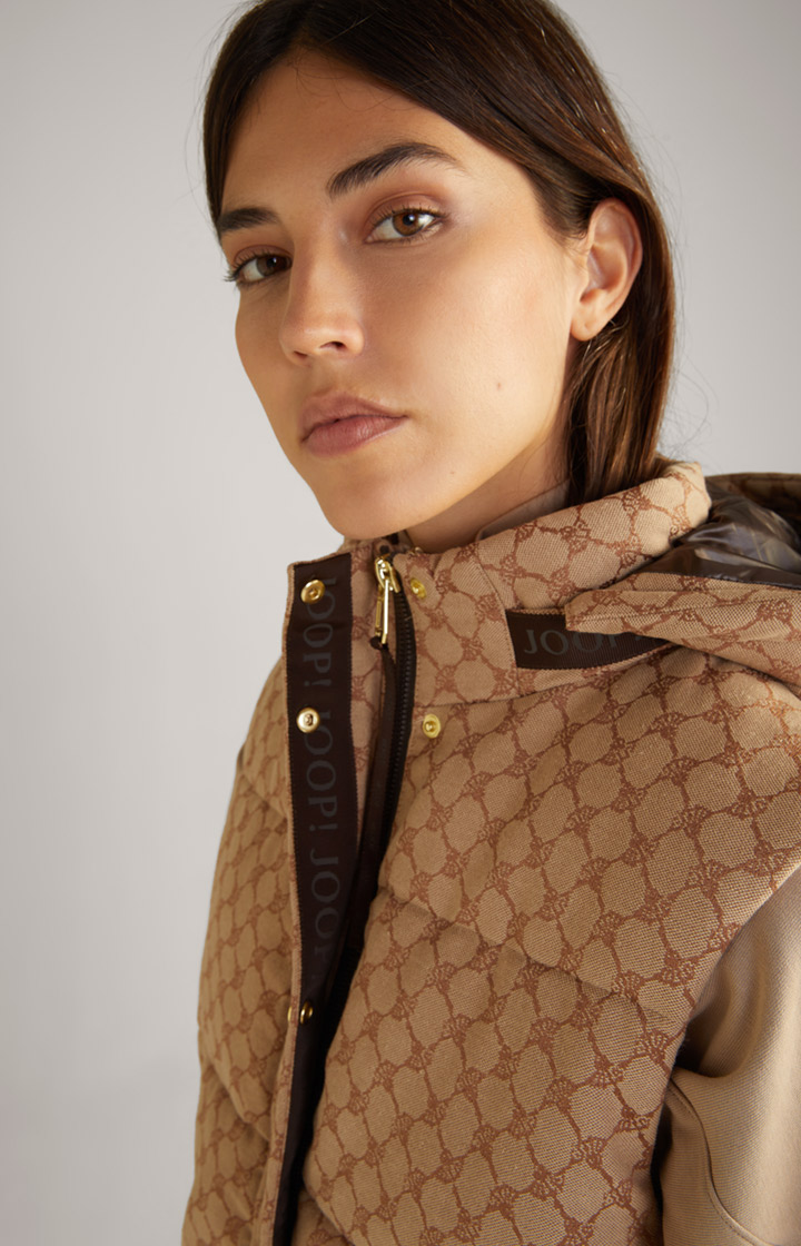 Jacquard-Steppweste in Beige/Braun