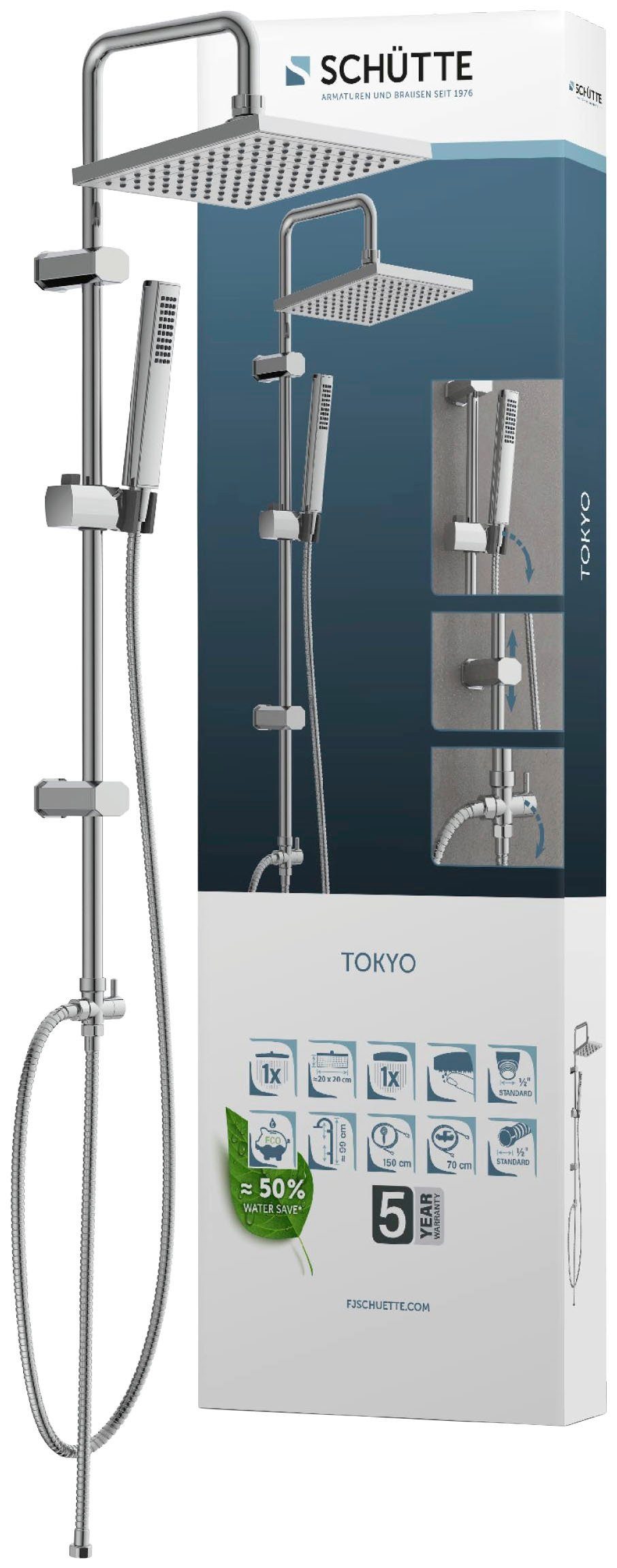 Schütte Brausegarnitur TOKYO, Höhe 102 cm, Set, inkl. Wasserspardichtung, Antikalk, höhenverstellb., Edelstahl-Stange