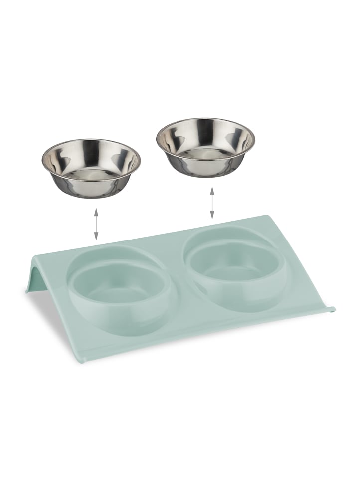 relaxdays 2 x Doppelnapf in Blau/ Silber - (B)29 x (H)6,5 x (T)19 cm günstig kaufen onesize