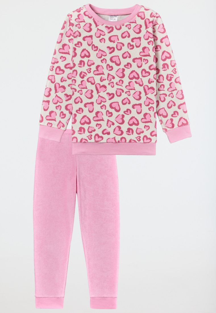 Schlafanzug lang Organic Cotton Bündchen Herzen rosé - Girls World