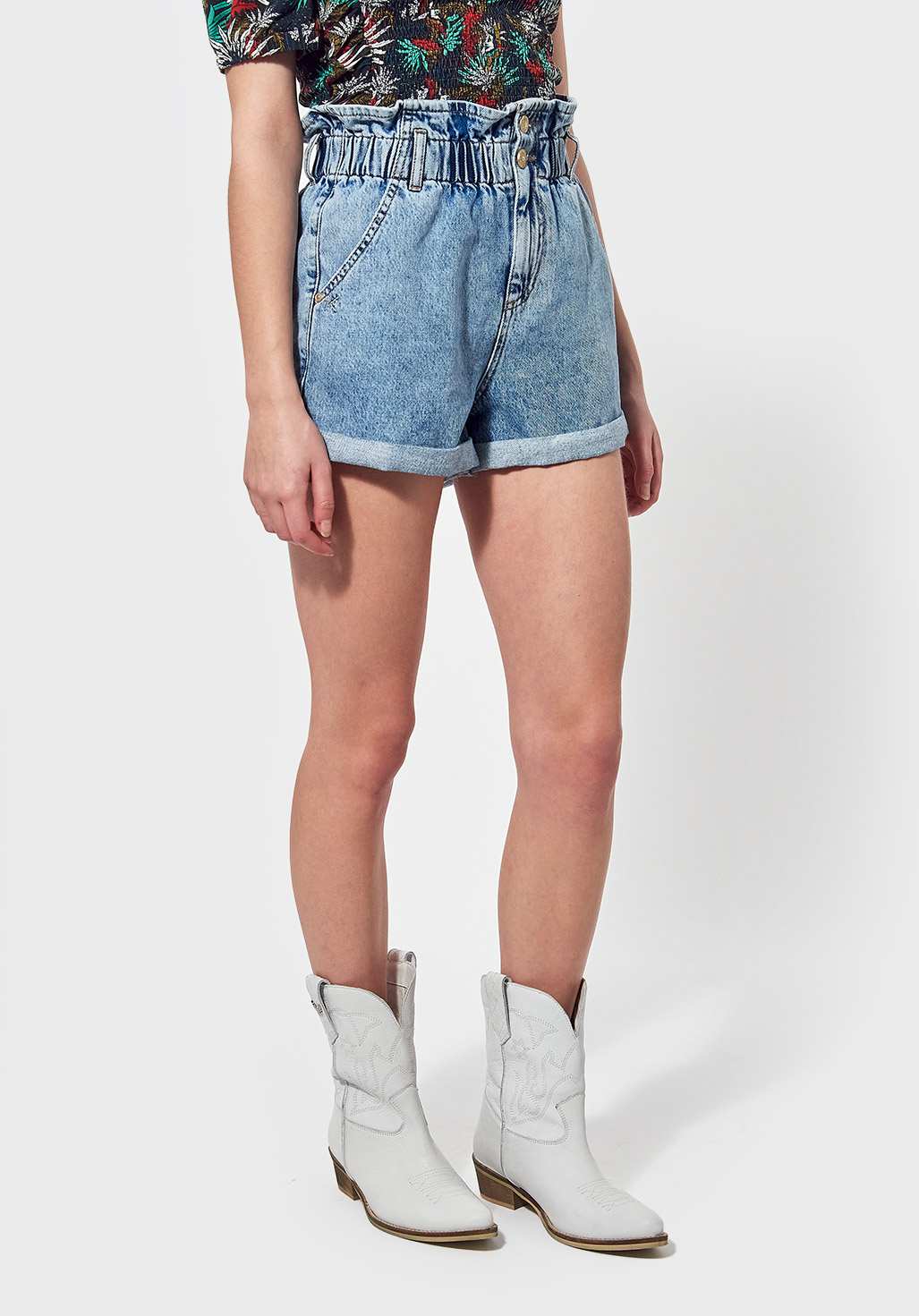 LIMA  Short en jean mom Femme bleu délavé en 100% coton