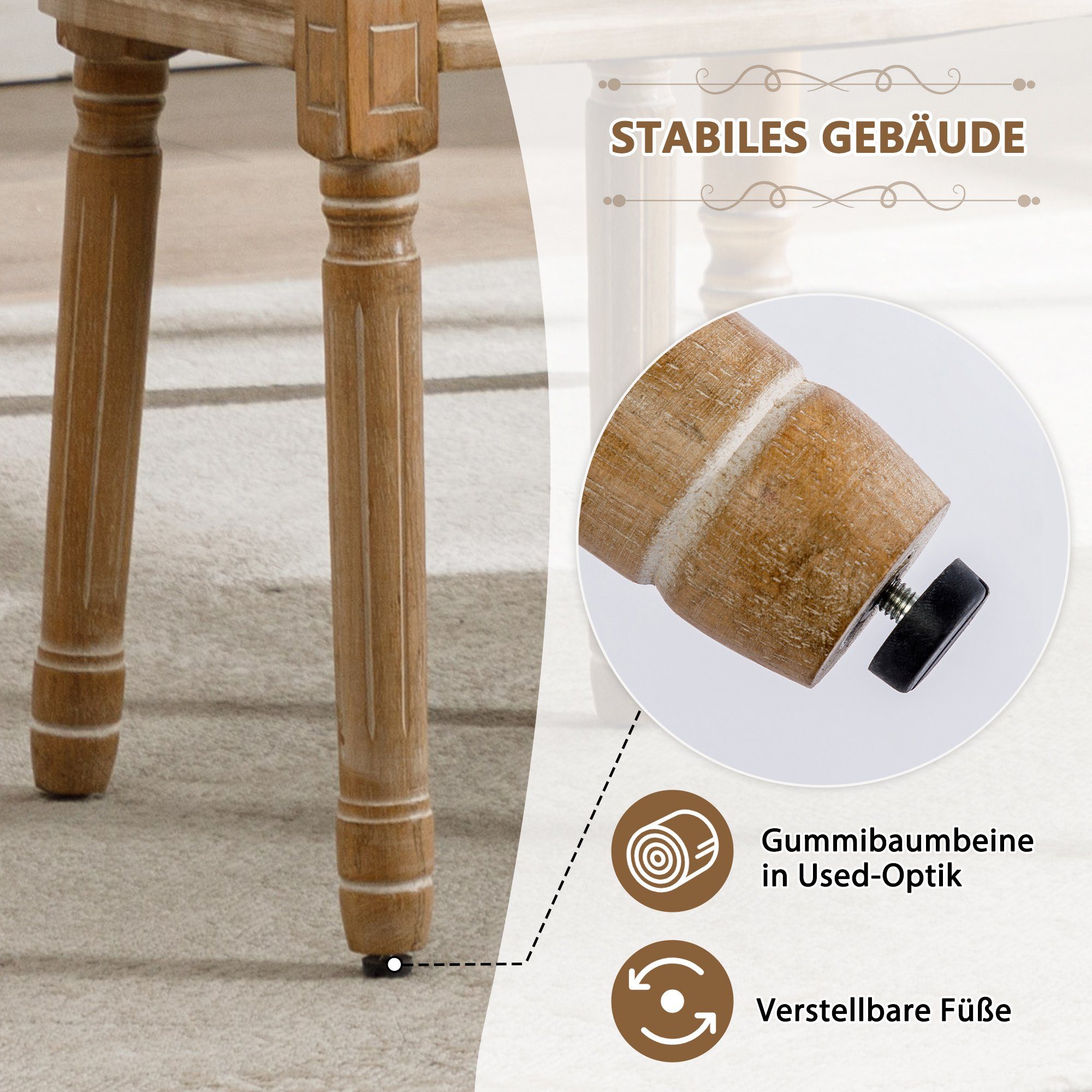Ulife Polsterstuhl Esszimmerstühle aus Leinen,Knopfdesign Medaillon Stuhl (2 St), mit runden Rückenlehnen und Beinen aus Gummiholz