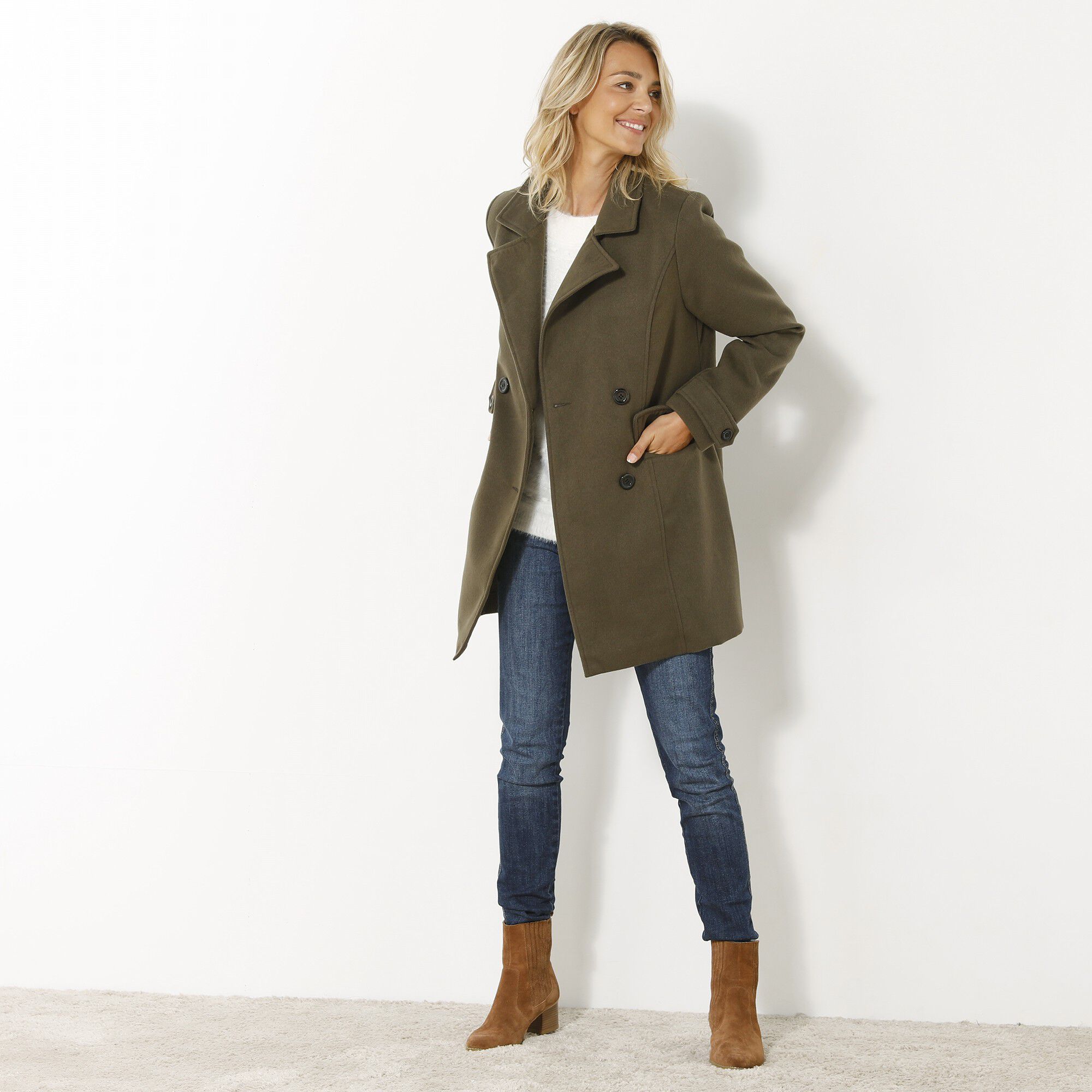 Manteau caban aspect drap de laine