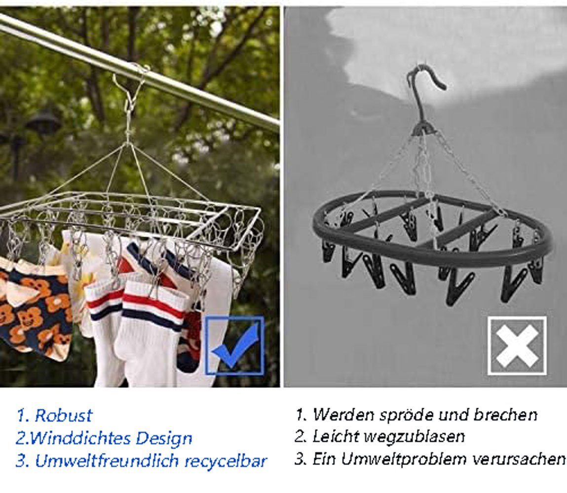 Sarfly Wäscheständer Edelstahl Sockentrockner Wäscheständer Drehhaken, Winddicht, Kleiderbügel für Socken, Unterwäsche, BHS, Babykleidung, Handschuhe