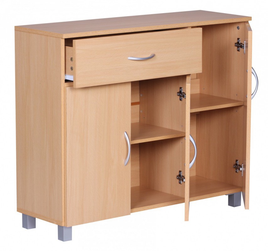 Wohnling Sideboard Buche 90 x 75 cm mit 3 Türen & 1 Schublade