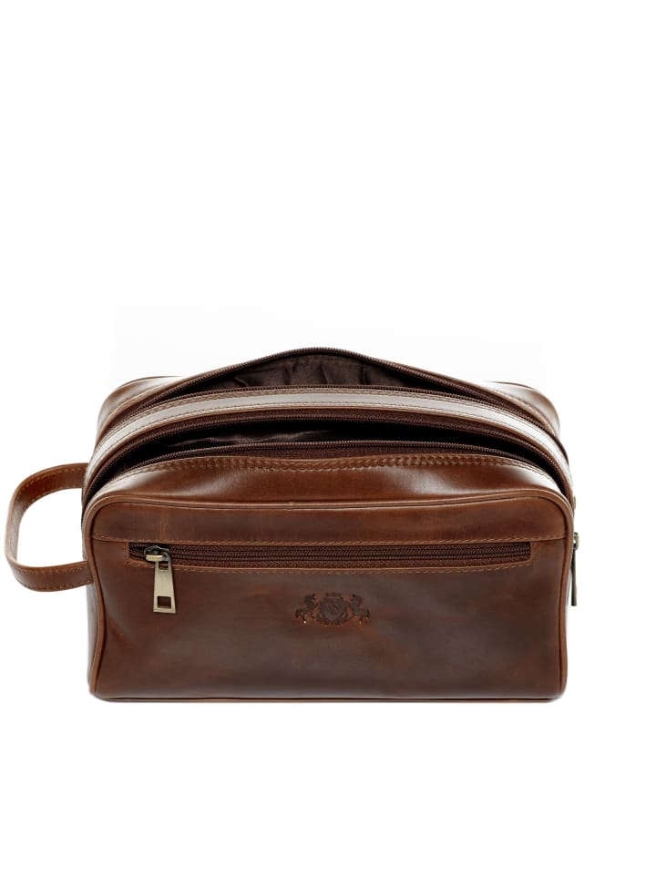 SID & VAIN Leder-Kulturtasche echt Leder Kulturtasche groß hell-braun in braun günstig kaufen onesize