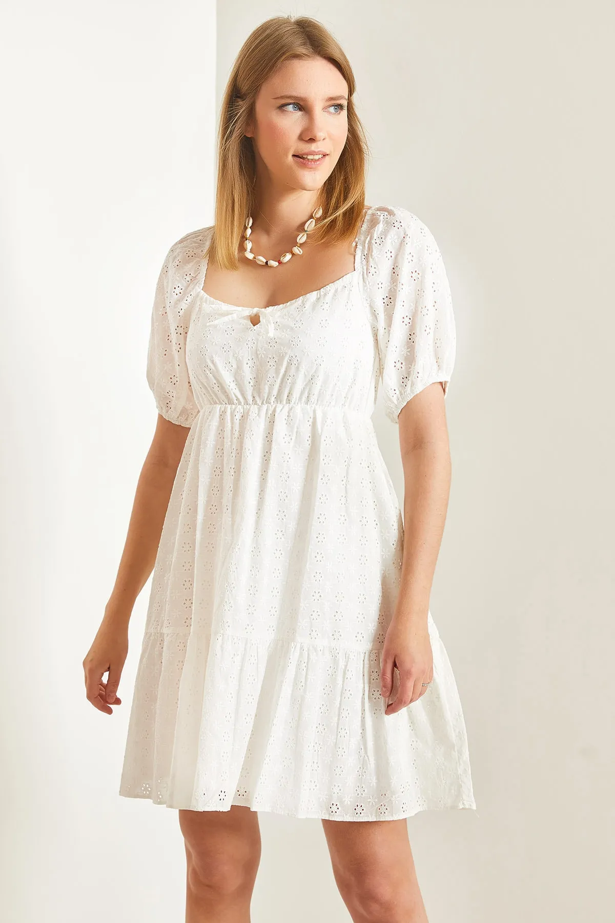 Bianco Lucci  Damenkleid aus Muschelstoff mit Kragenbindung