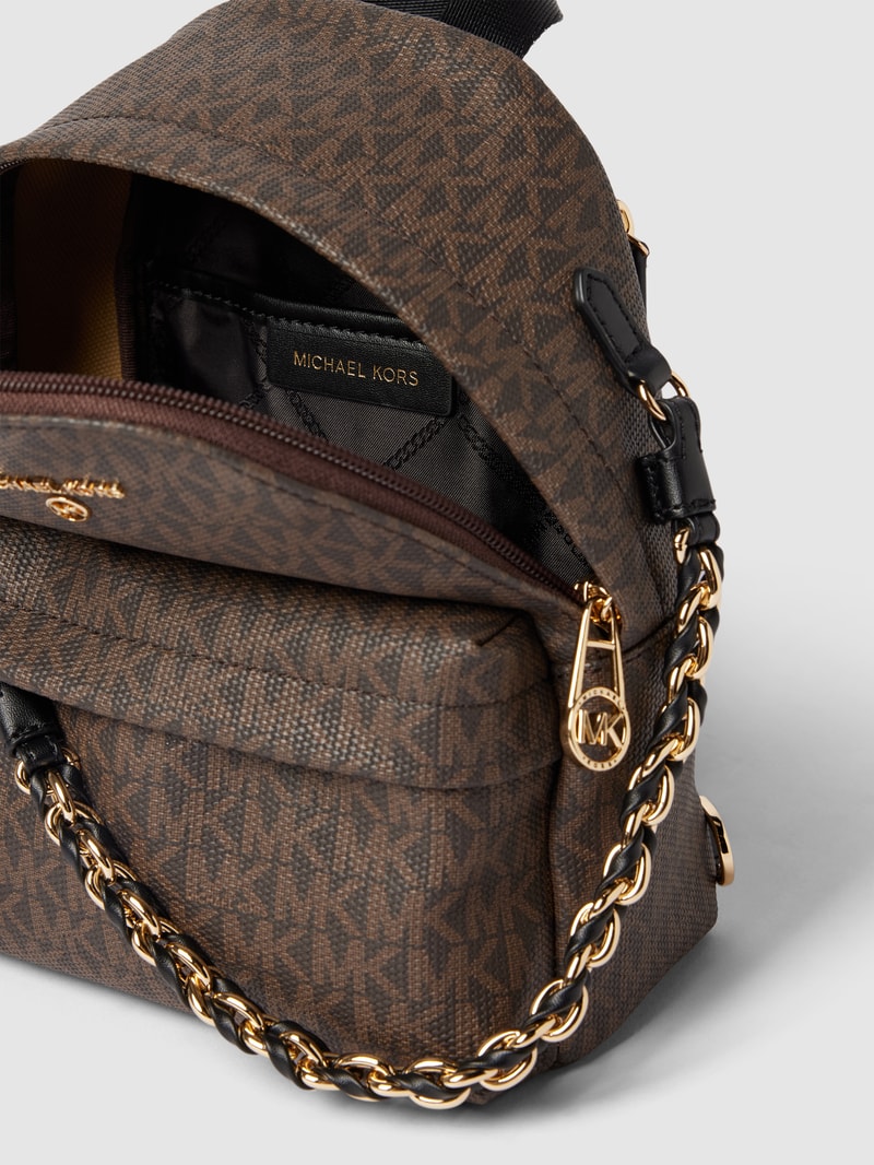Rucksack mit Allover-Logo Modell 'SLATER' in dunkelbraun