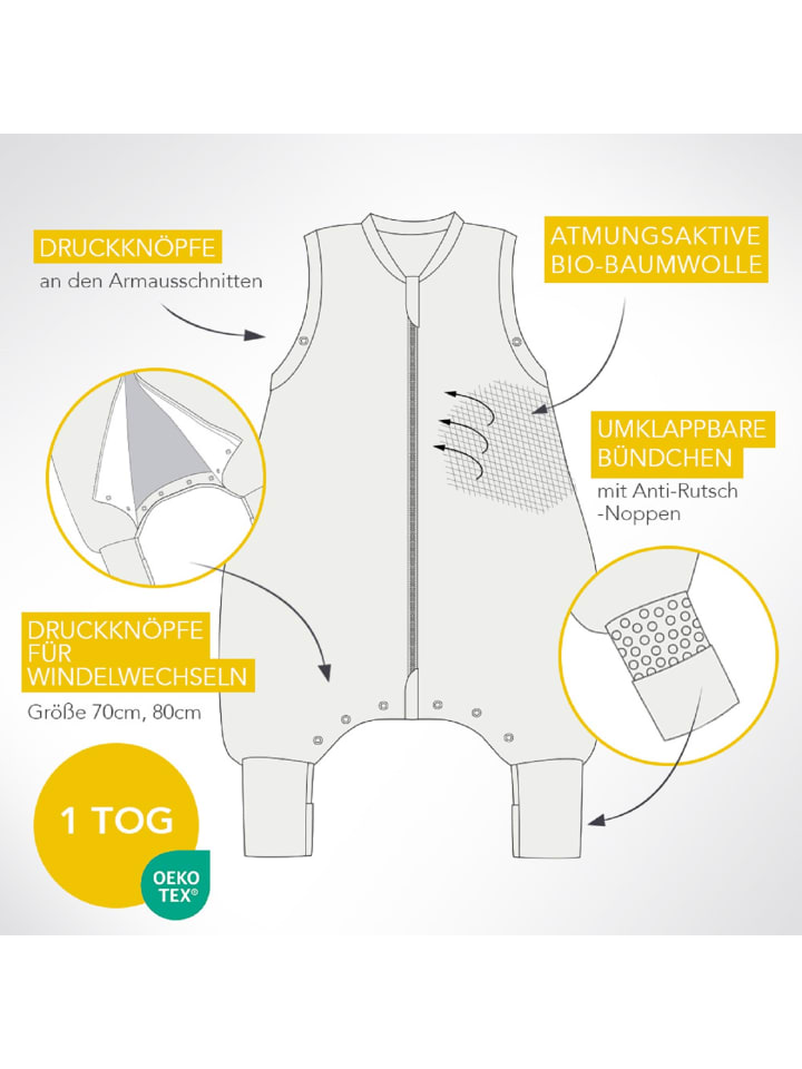 Schlummersack Bio Schlafsack mit Füßen und umklappbaren Bündchen 1.0 TOG in Pink günstig kaufen