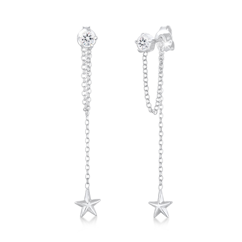 Elli Elli Boucles d'Oreilles Earjacket Étoile Astro Look avec Cristaux Boucles d'Oreil Boucles d'oreilles