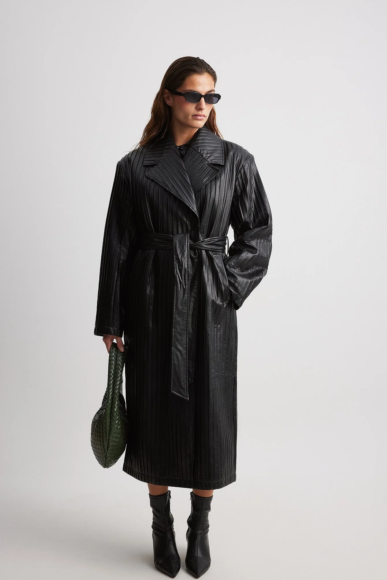 Oversized PU-Trenchcoat mit Plissé-Detail