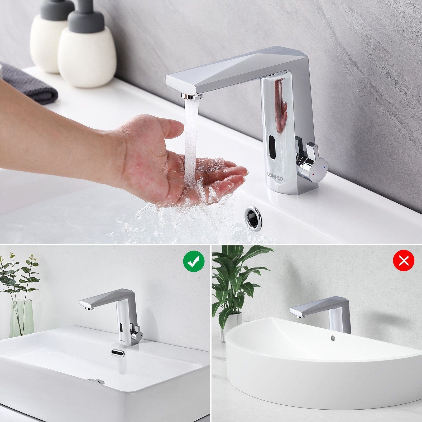 Lonheo Waschtischarmatur Infrarot Sensor Wasserhahn Bad Automatisch Waschbecken Armatur