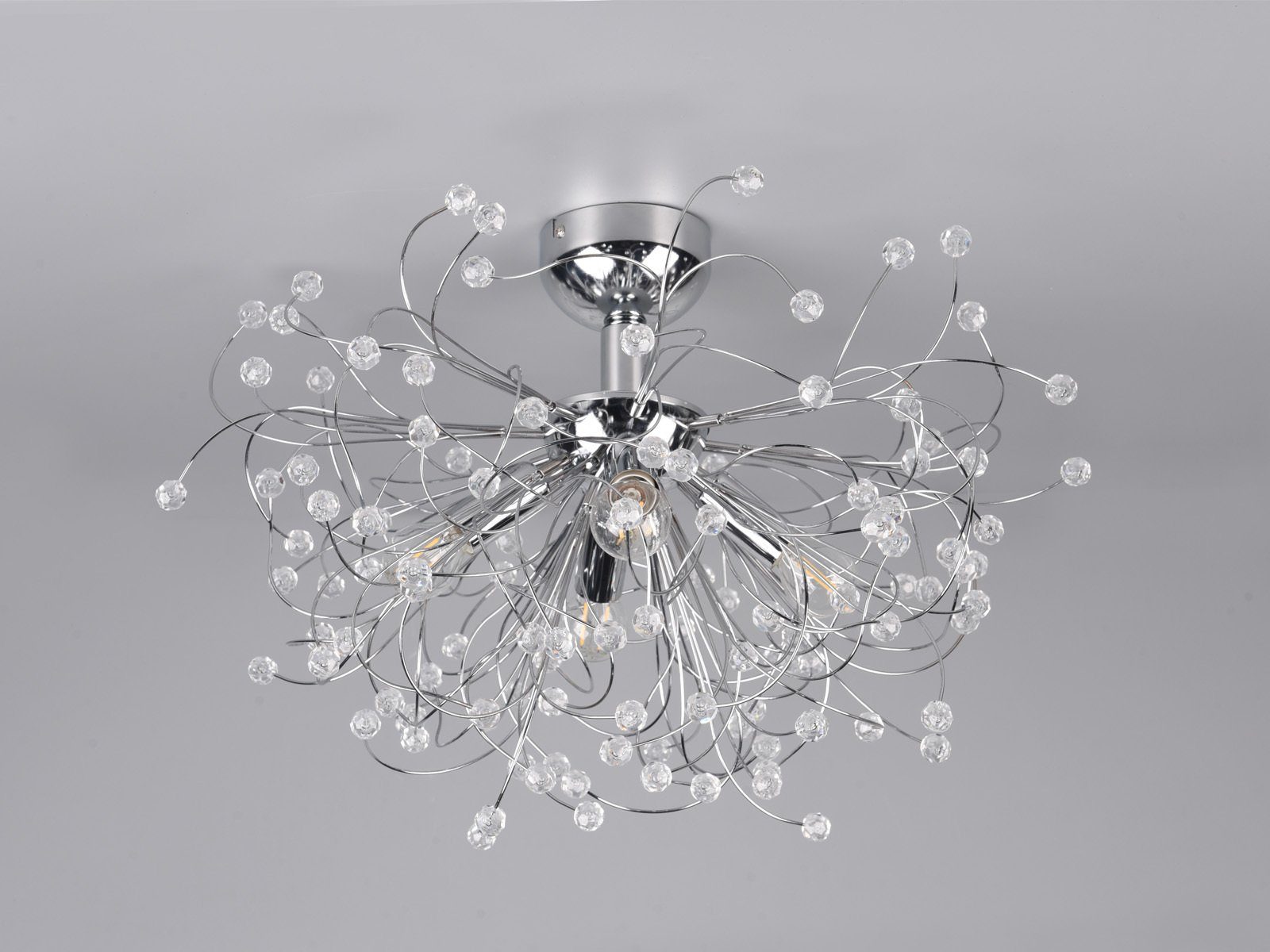meineWunschleuchte LED Deckenleuchte, LED wechselbar, Warmweiß, ausgefallene Designer Kristall-lampe Treppenhaus Galerie Silber, Ø55cm