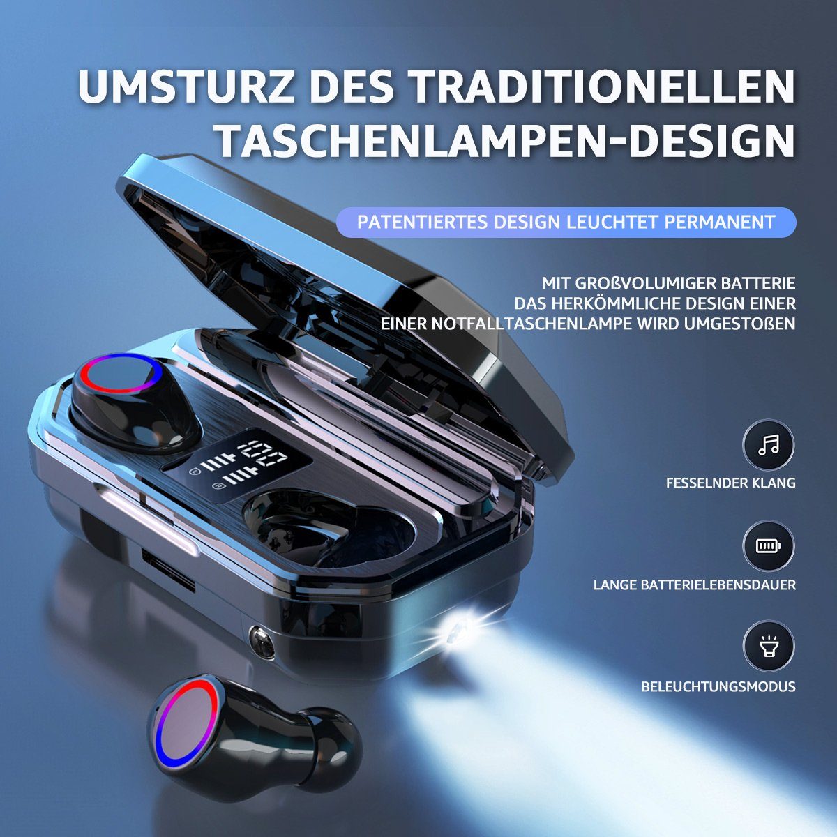7Magic In-Ear-Kopfhörer mit Mikrofon Bluetooth 5.2 LED Anzeige True-Wireless Bluetooth-Kopfhörer (Siri, Voice Assistant, Rauschunterdrückung, Wireless Earbuds, IPX7 Wasserdicht Kabellose Kopfhörer)