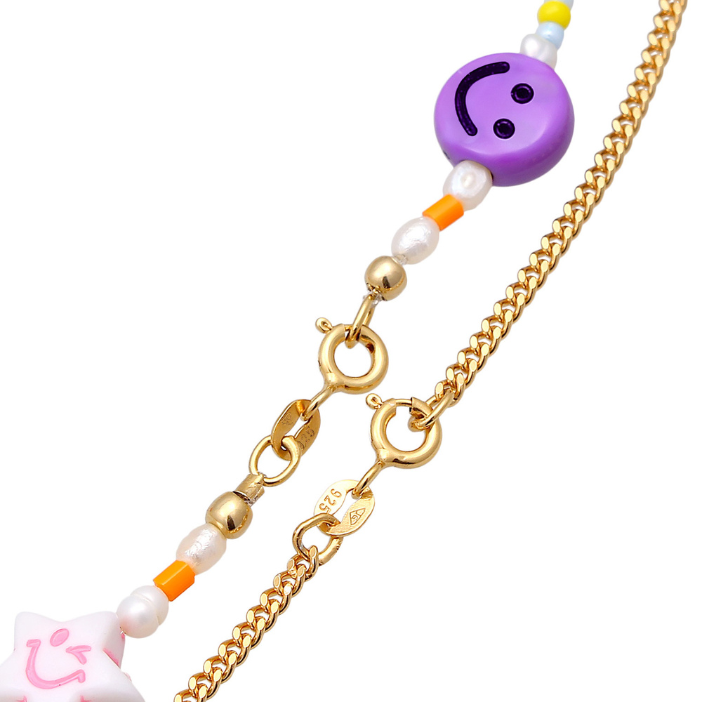 Elli Elli Collier Femmes Couches Smile Emoji Tendance avec perles d'eau douce en argen collier