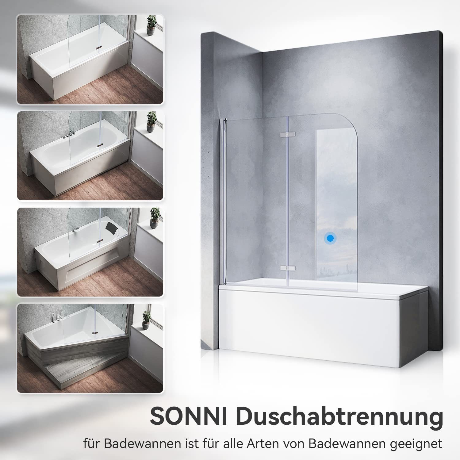 SONNI Badewannenaufsatz Badewannenaufsatz Faltbar, mit Seitenwand, Nano, Badewannenfaltwand, Duschabtrennung, Faltwand, Komfort, 120x140 cm, Einscheibensicherheitsglas mit Nano Beschichtung, 120x140 cm, für Badezimmer, faltbar