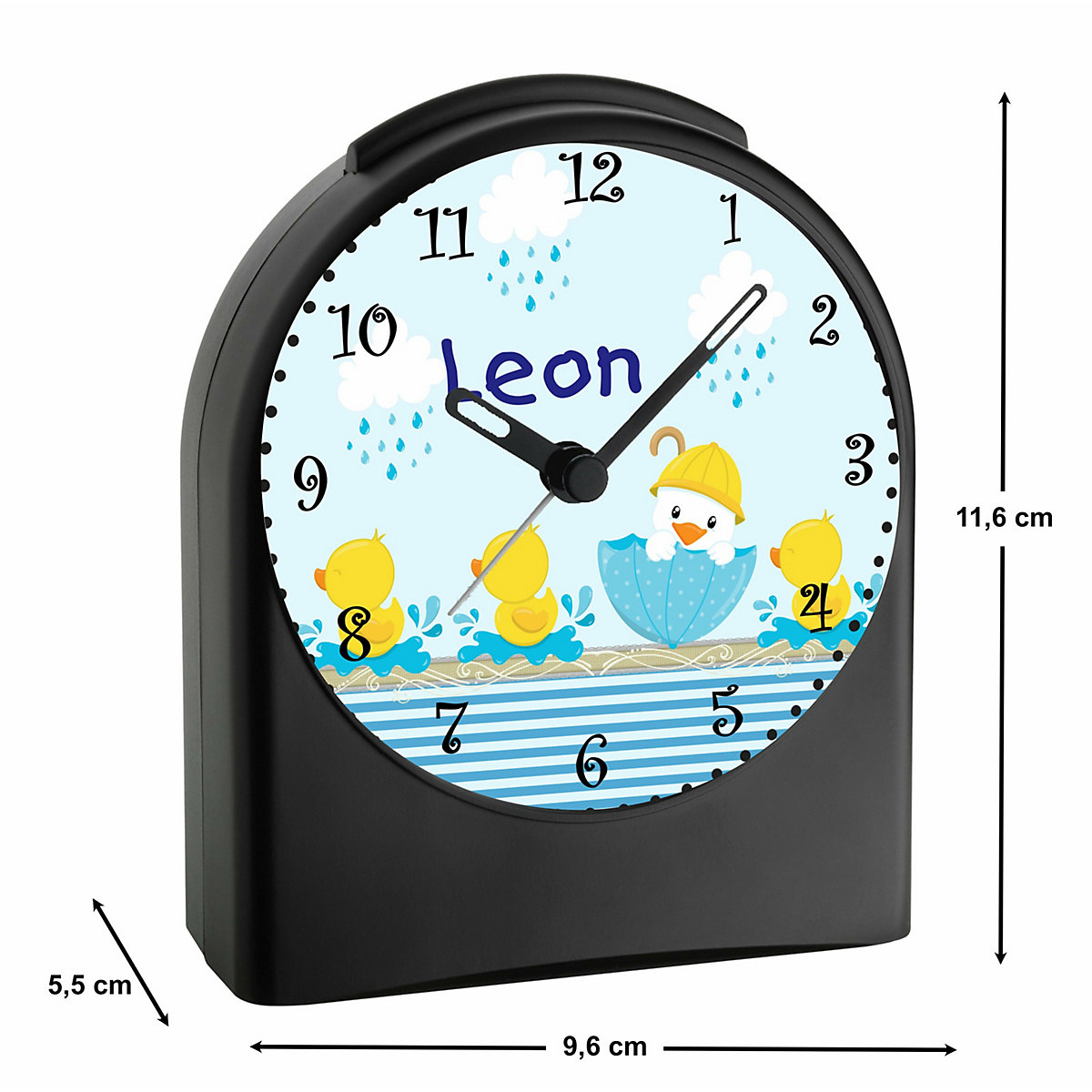 Kinder Funkwecker personalisiert mit Namen Ente Atom-/Funkuhr, 12-Stunden-Anzeigeformat, Schlummerfunktion, Nachtlicht, Geräuschlos/Ohne Ticken