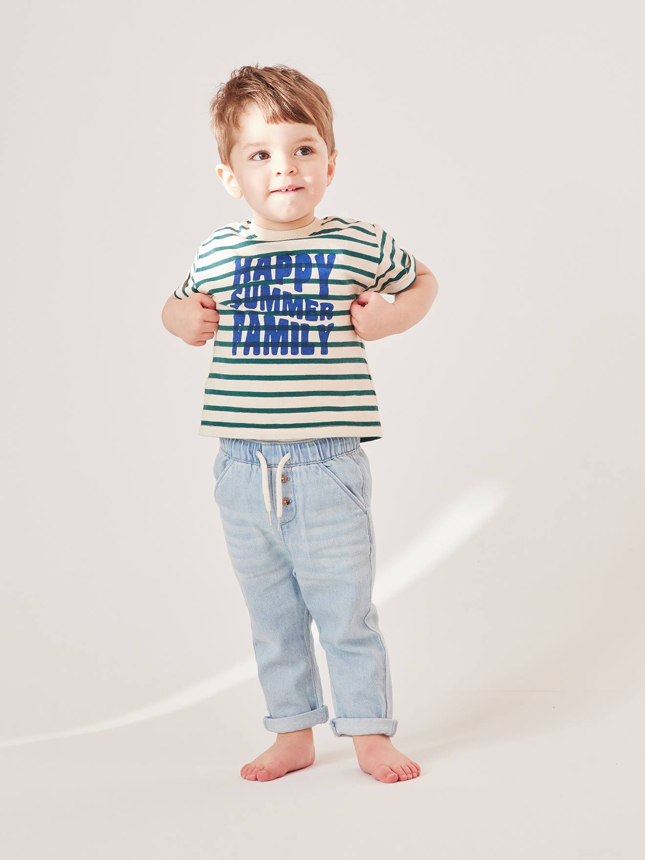 Vertbaudet Capsule Collection: Baby T-Shirt HAPPY SUMMER FAMILY - grün gestreift