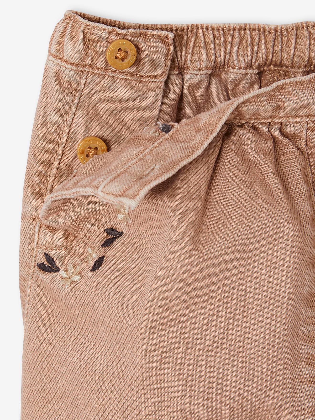 Vertbaudet Bestickte Baby Pluderhose, Denim - cappuccino