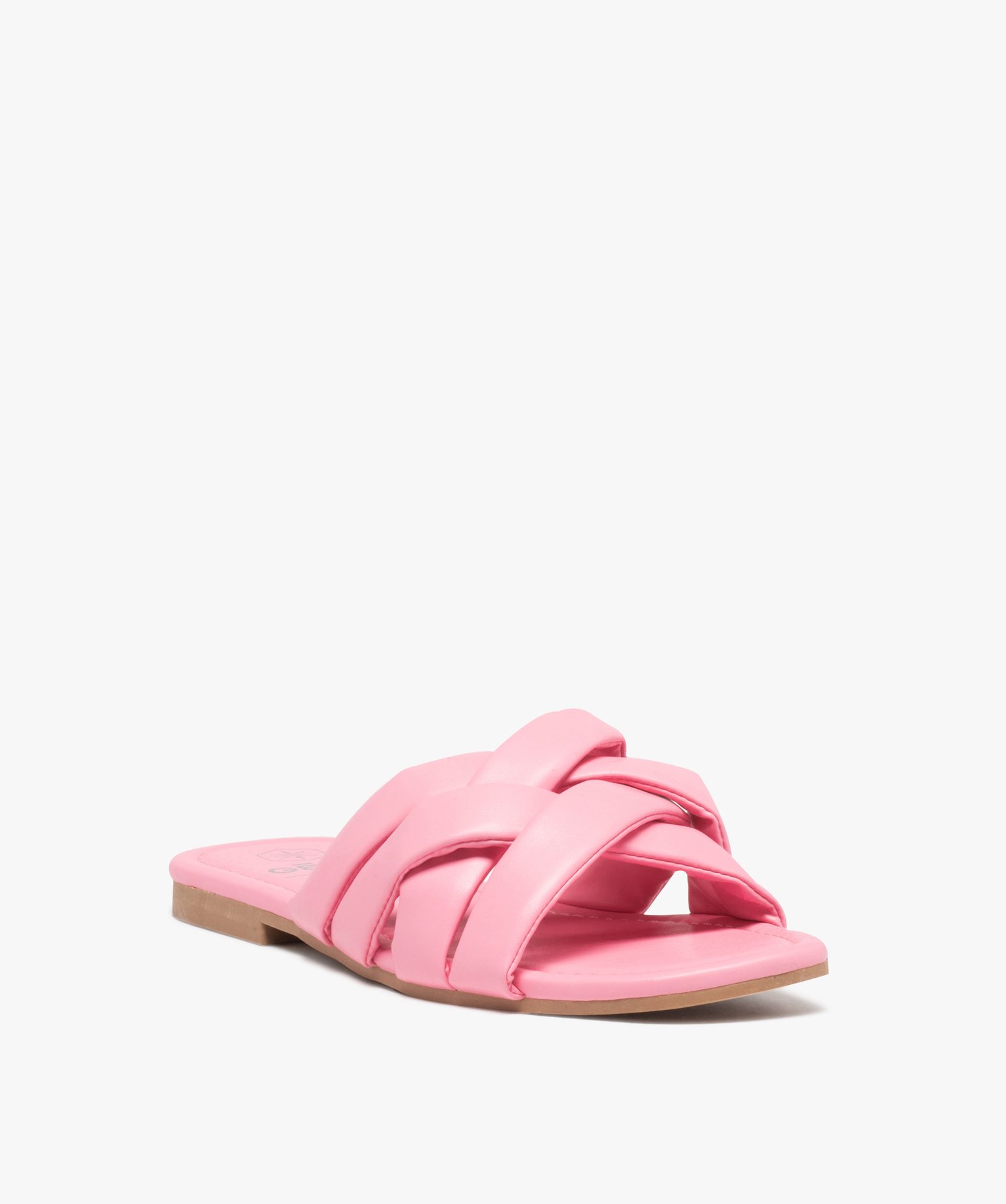 Mules femme à talon plat et brides matelassées entrecroisées rose | GEMO