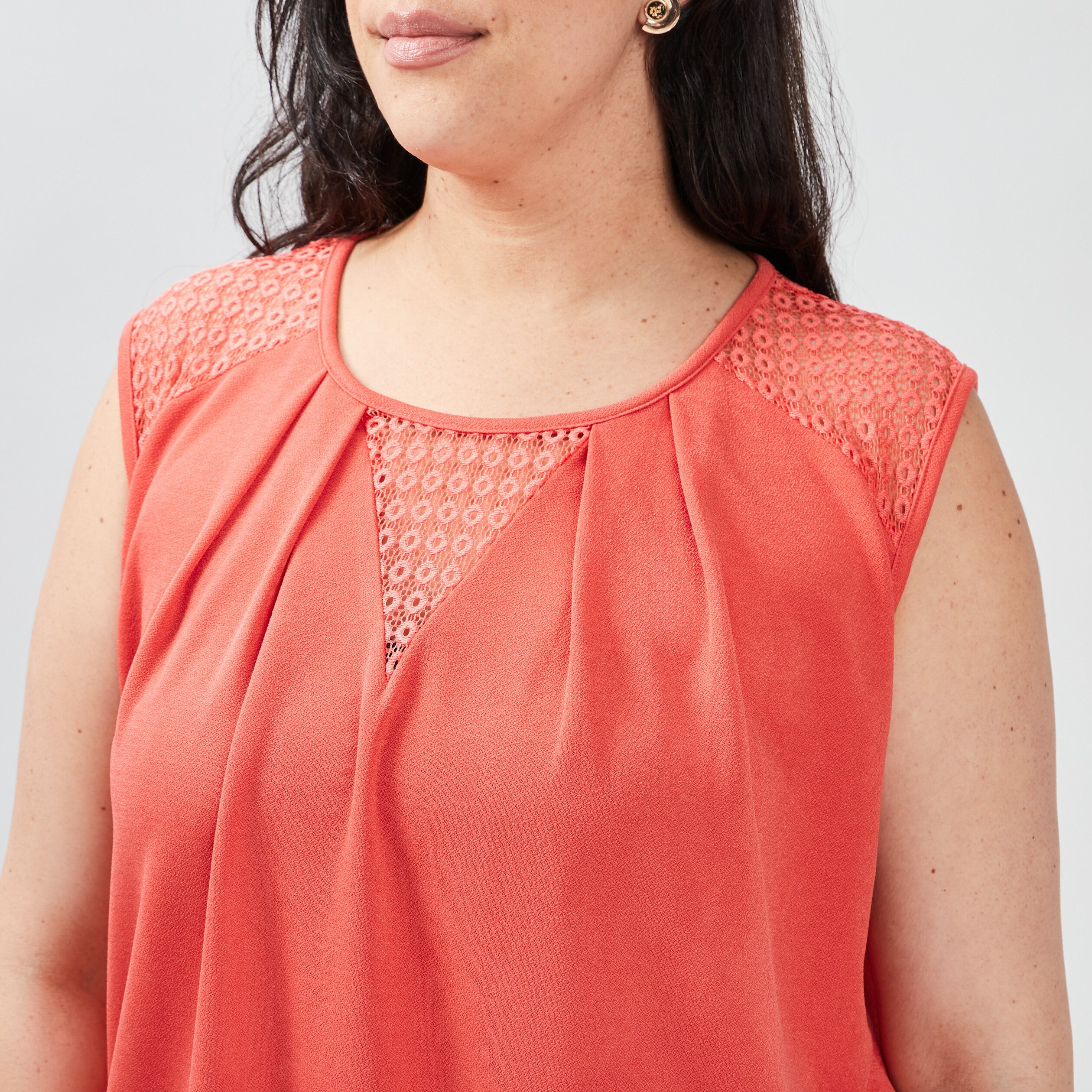 Débardeur empiècement dentelle orange corail femme grande taille | La Halle