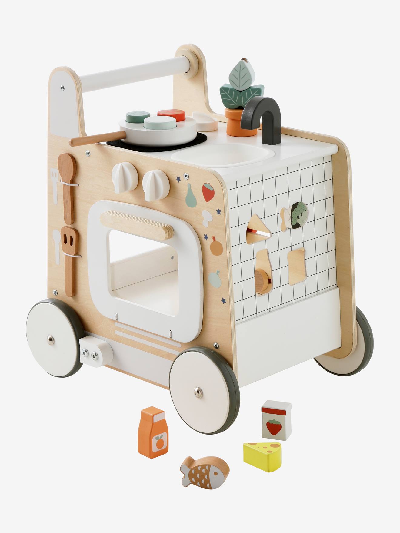 Vertbaudet 3-in-1-Lauflernwagen mit Spielküche FSC - natur/weiß
