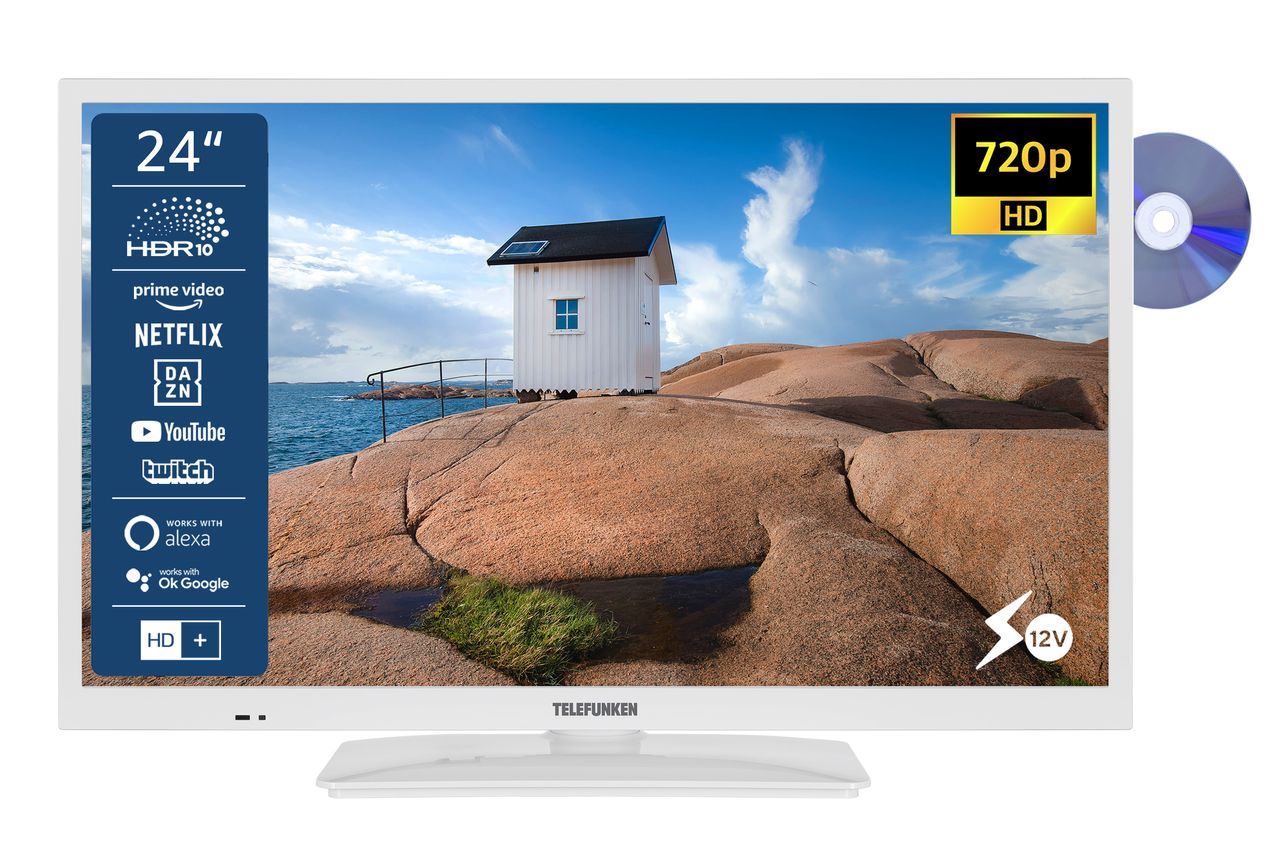 Telefunken XH24SN550MVD-W 24 Zoll Fernseher/Smart TV (HD Ready, 12 Volt, DVD-Player) - 6 Monate HD  inkl.