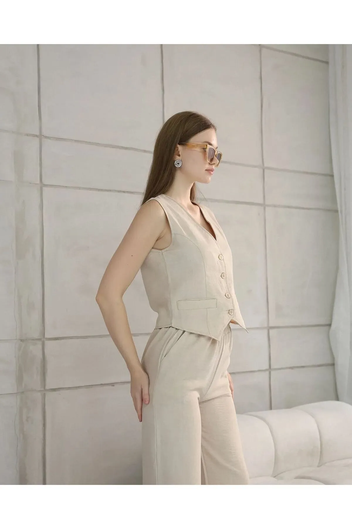 ZF BUTİK  Sofia Leinen - Set aus Weste und Hose mit Taschen