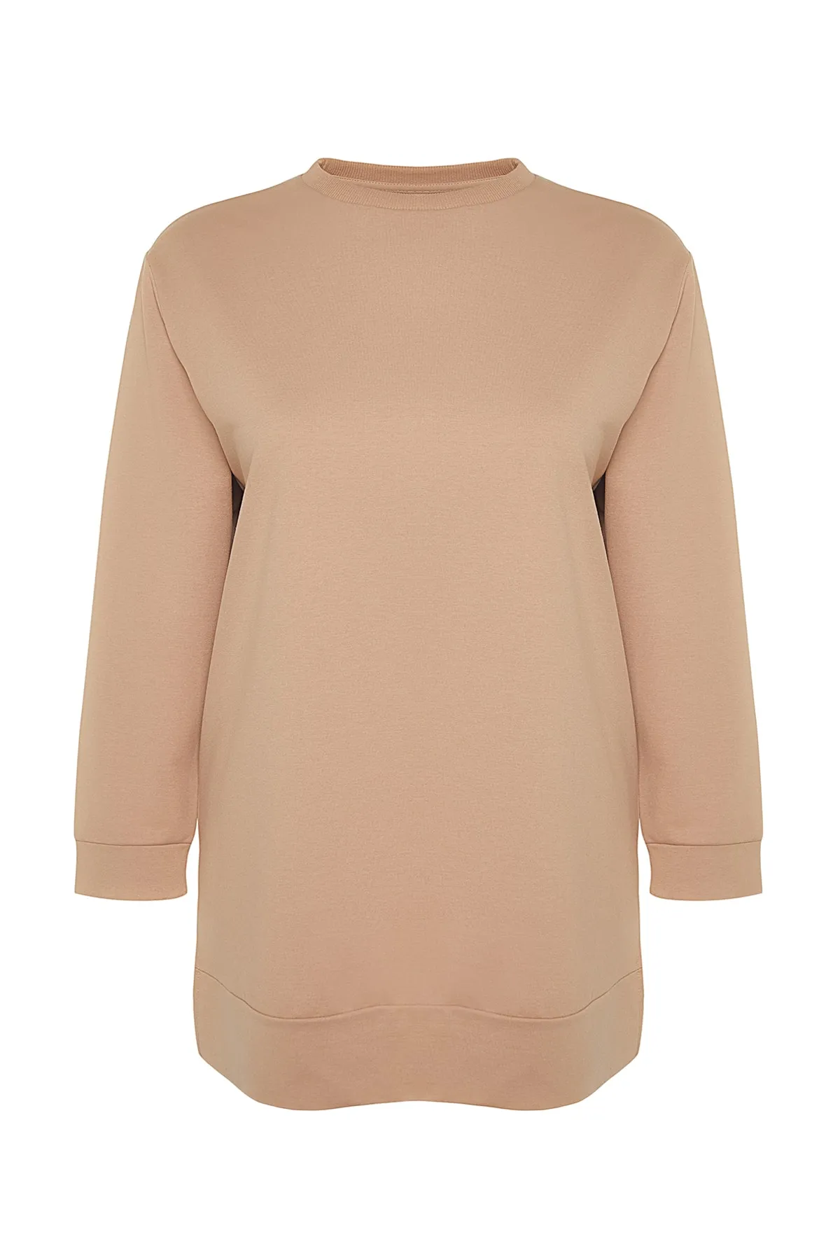 Trendyol Curve  Kamelfarbenes, dünnes Strick-Sweatshirt mit Schlitz und Details TBSSS22SW0173