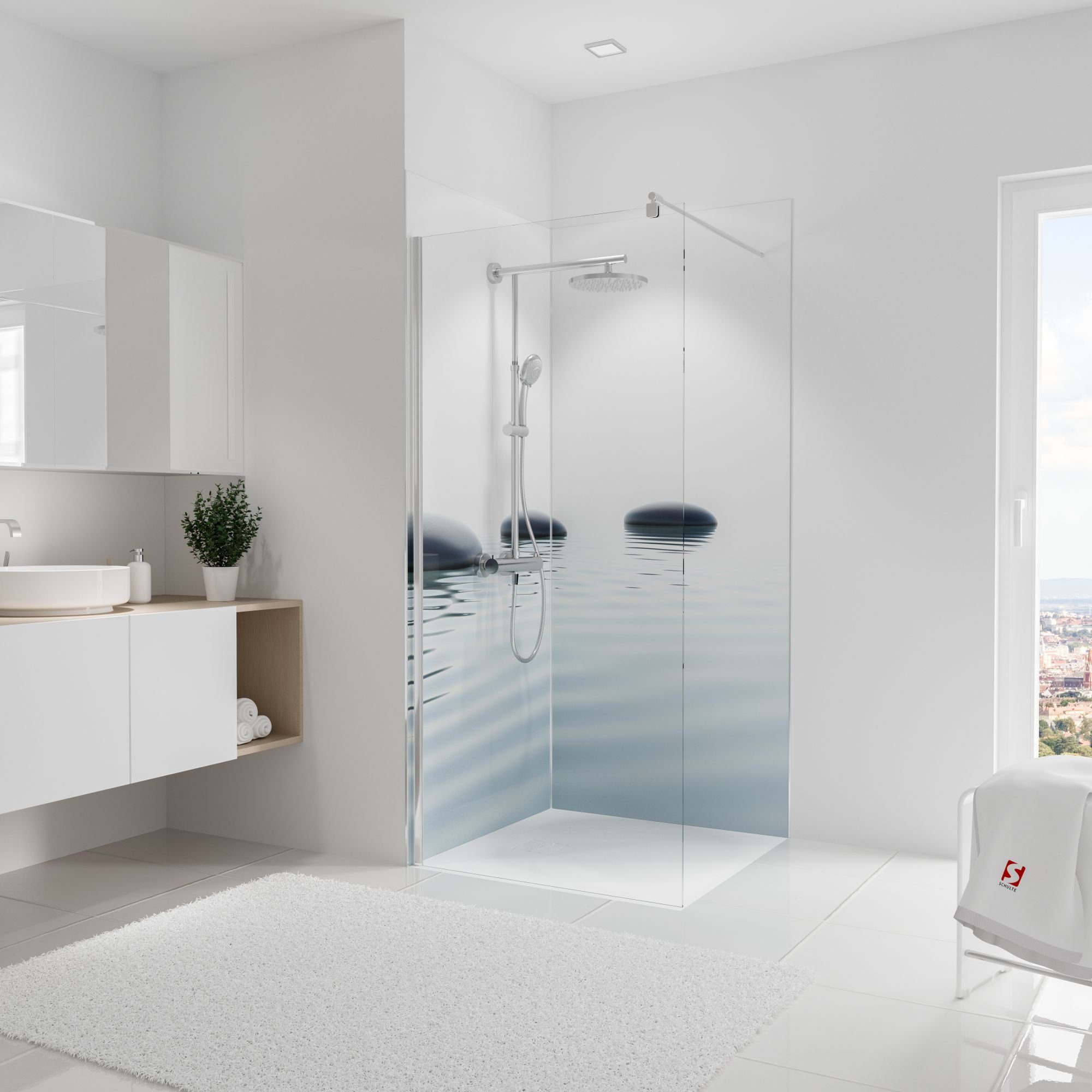 Schulte Badrückwand DecoDesign Foto über Eck Zen Steine + Wasser, (Set, 2-tlg), Wandverkleidung, fugenloser Fliesenersatz, Duschrückwand