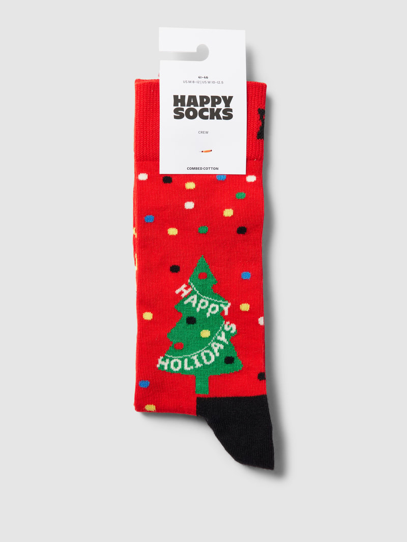 Socken mit Allover-Muster Modell 'Happy Holidays' in rot
