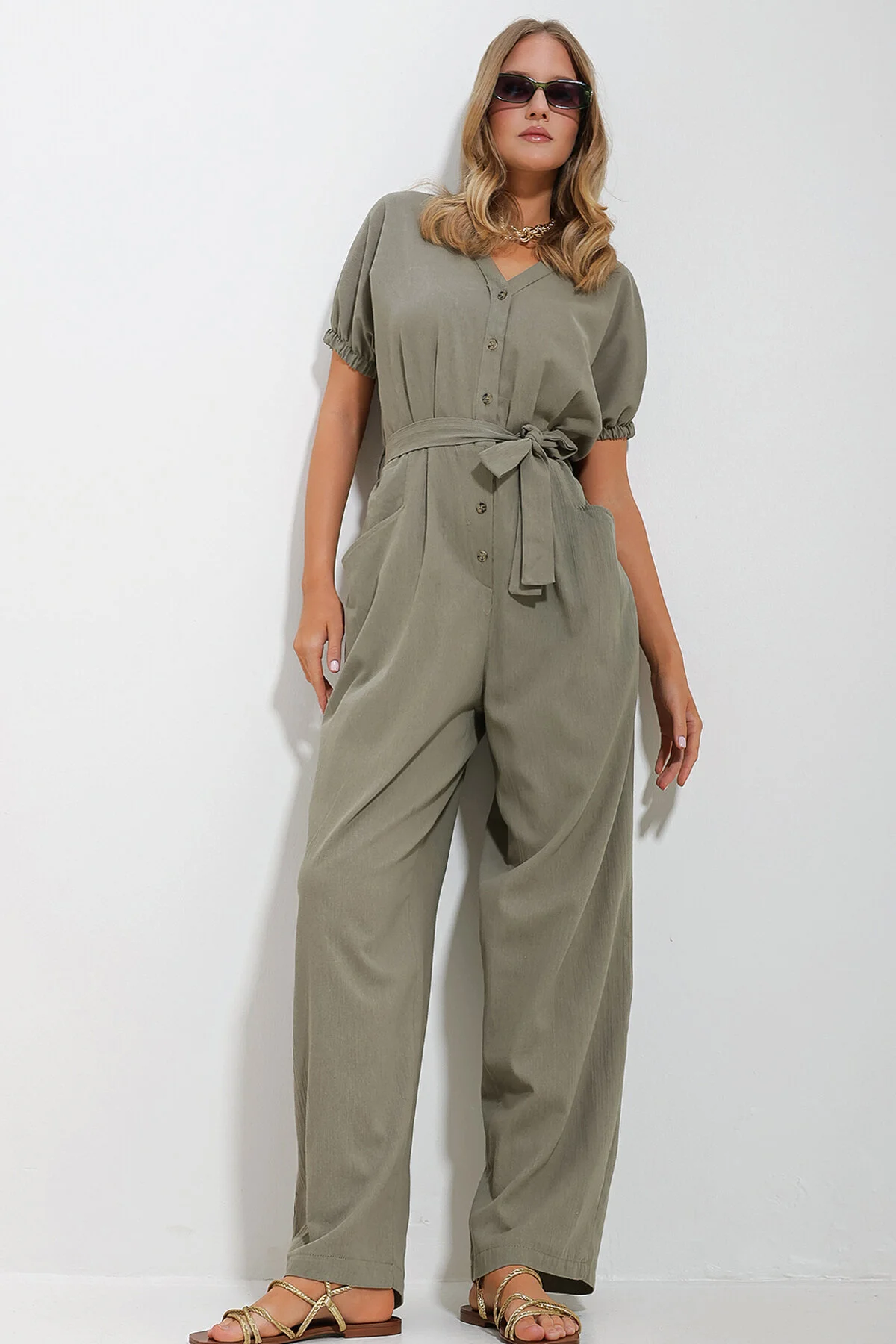 Trend Alaçatı Stili  Jumpsuit - Khaki - Regular Fit