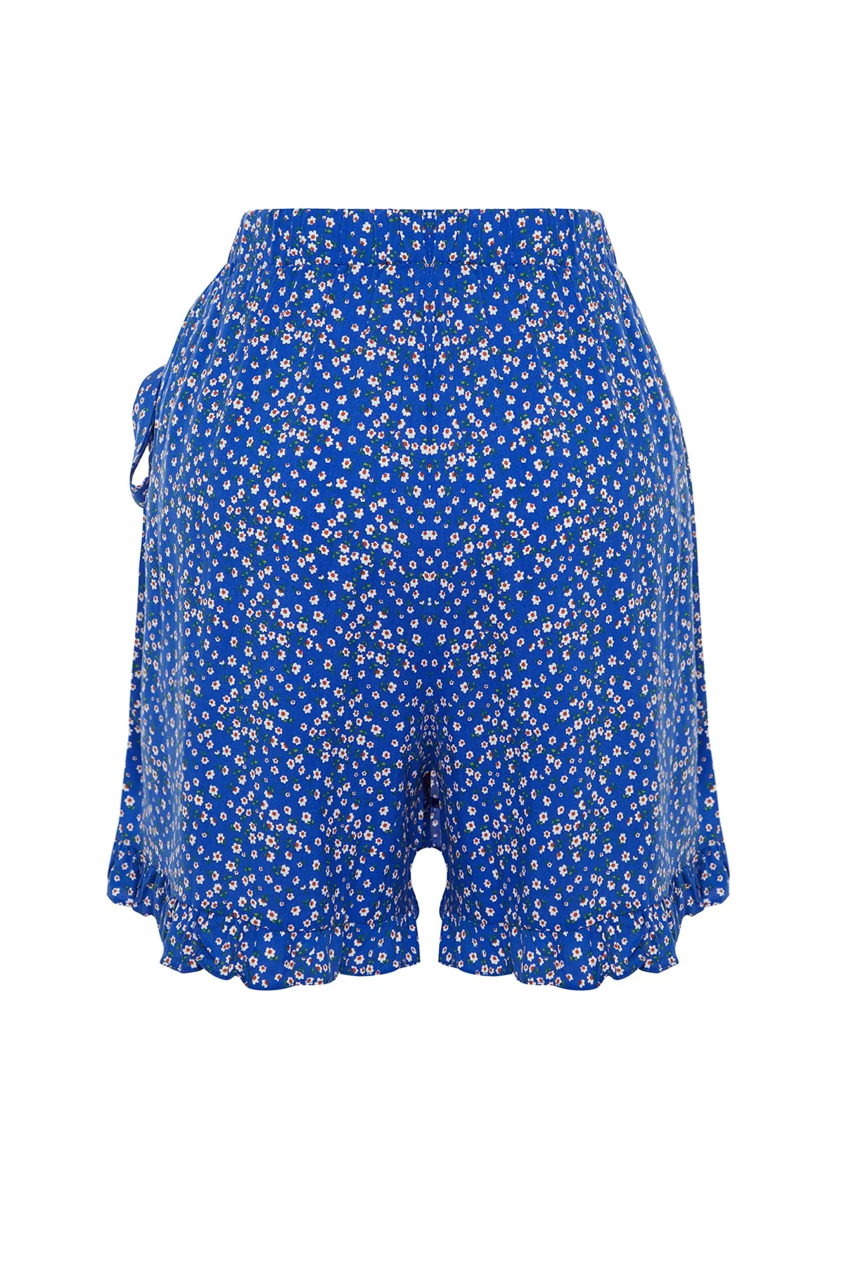 Trendyol Curve  Blauer, gewebter, gebundener Shortsrock mit Blumenmuster TBBSS22SR0164